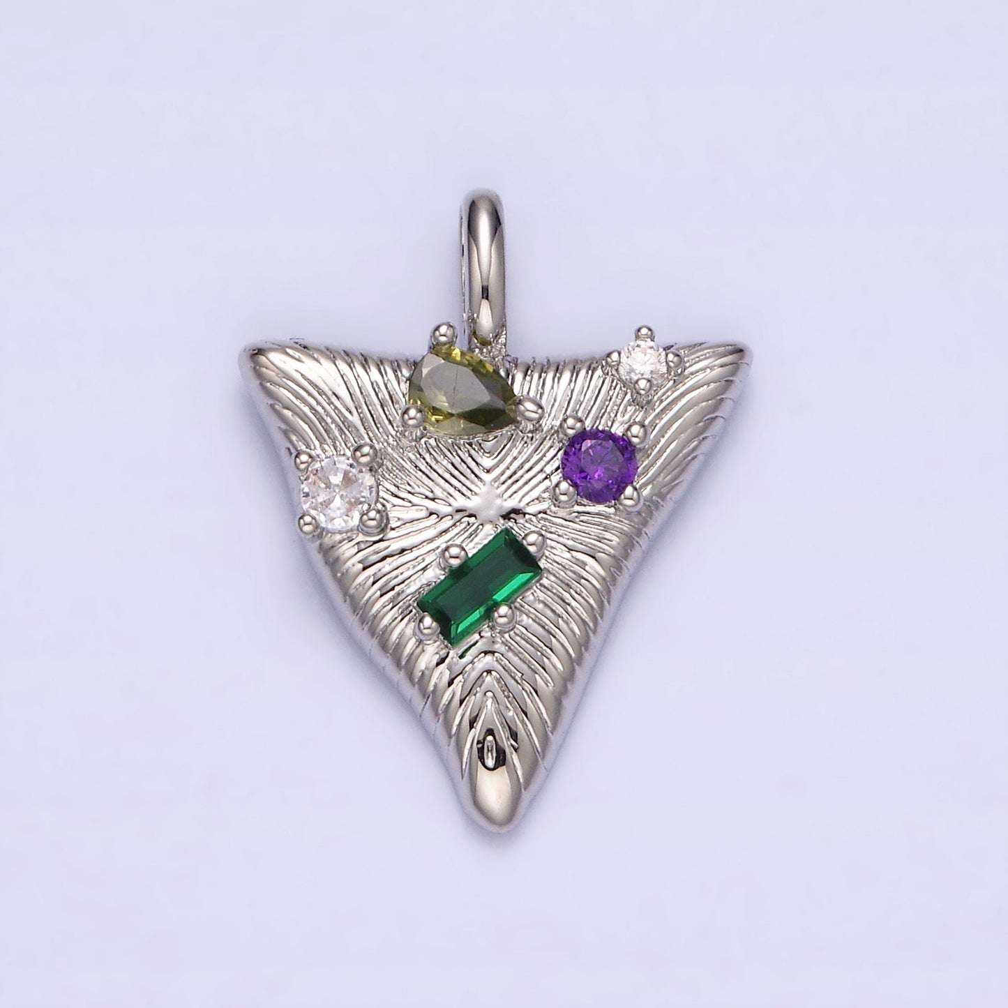 14K Gold Filled 21.5mm Multicolor CZ Line-Textured Abstract Triangle Pendant in Gold & Silver | AA737 AA738