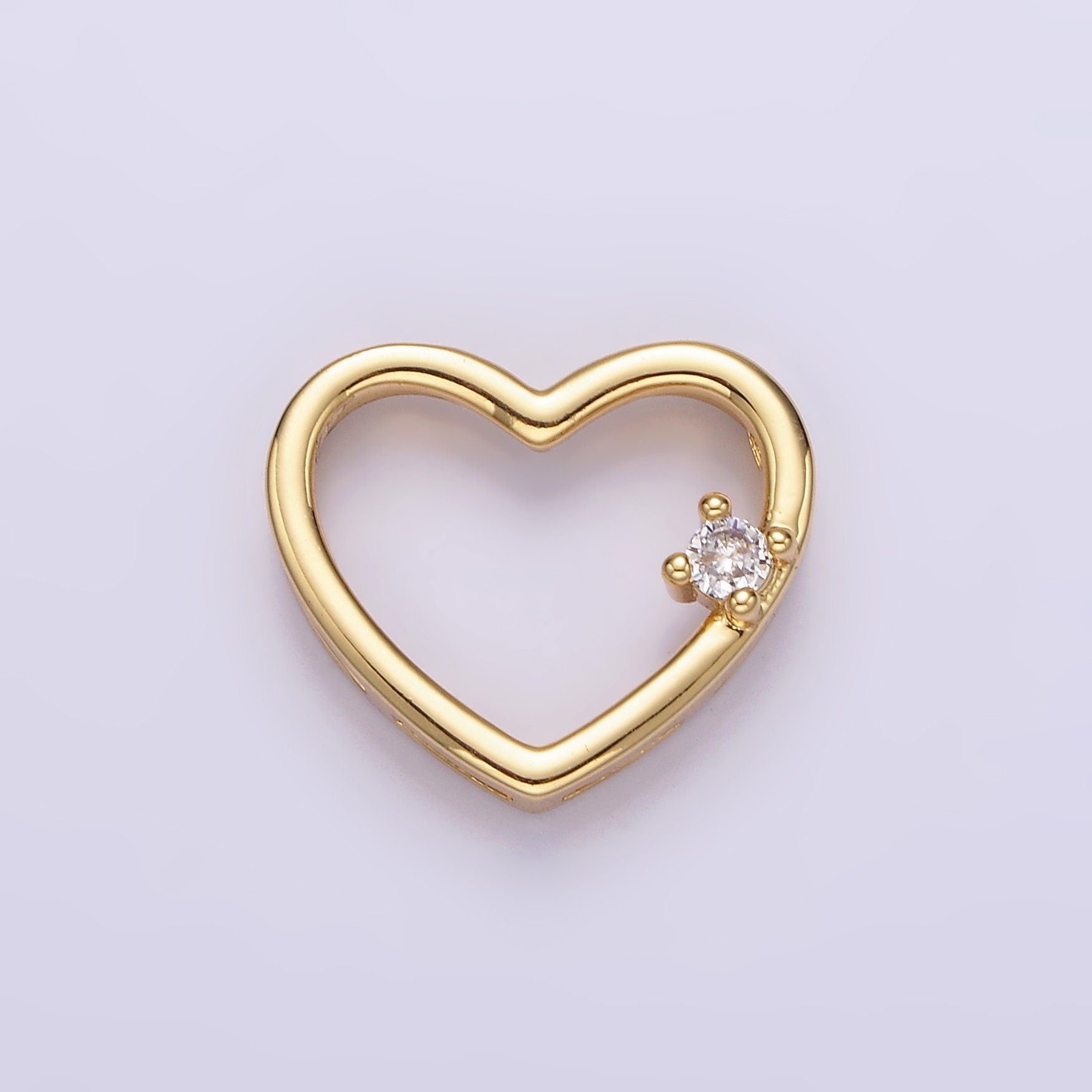 14K Gold Filled 14mm Open Heart Clear CZ Slider Pendant in Gold & Silver | AA739 AA740