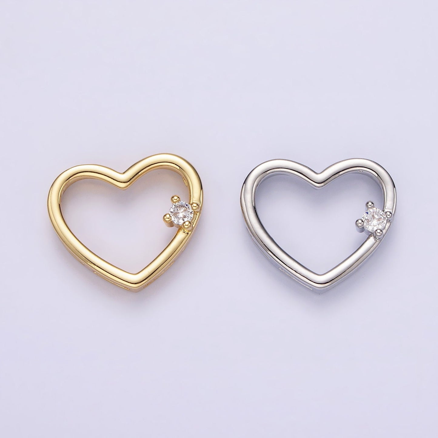 14K Gold Filled 14mm Open Heart Clear CZ Slider Pendant in Gold & Silver | AA739 AA740