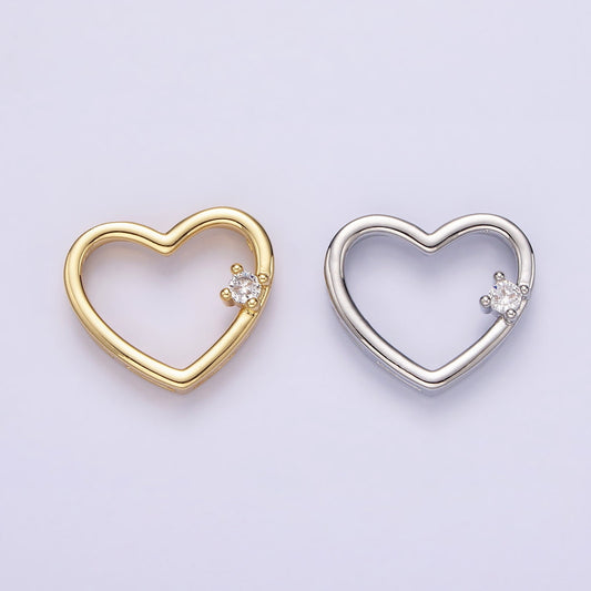 14K Gold Filled 14mm Open Heart Clear CZ Slider Pendant in Gold & Silver | AA739 AA740
