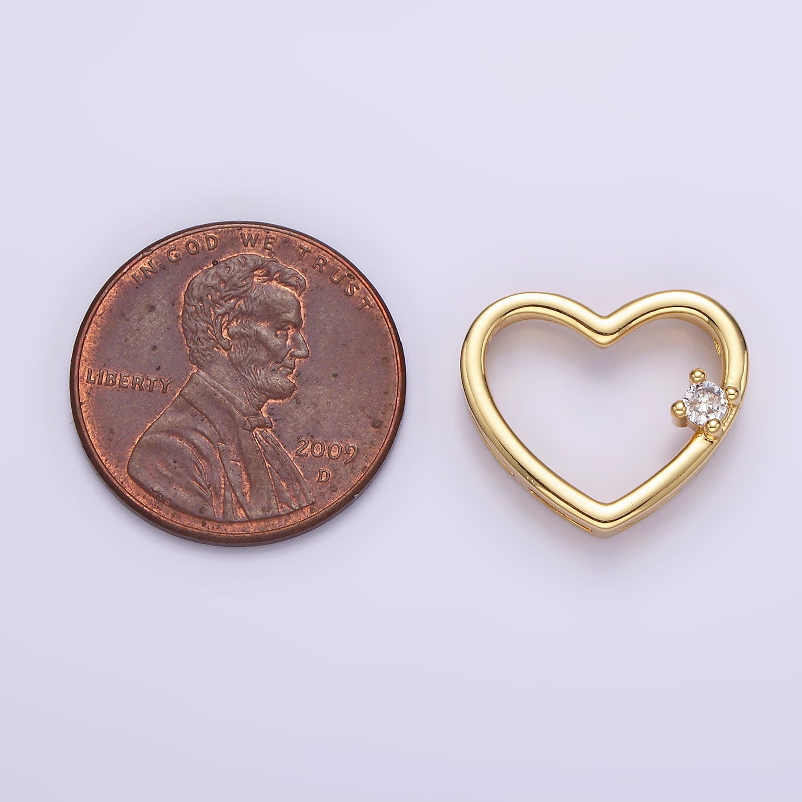 14K Gold Filled 14mm Open Heart Clear CZ Slider Pendant in Gold & Silver | AA739 AA740