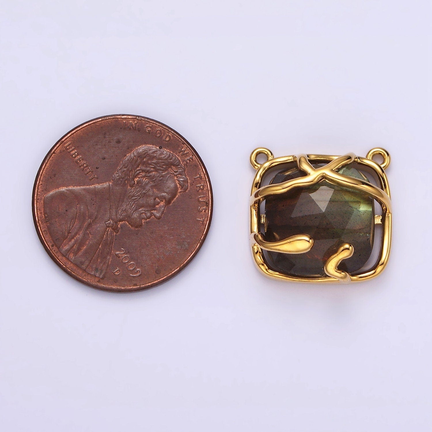 16K Gold Filled Rose Quartz, Labradorite Multifaceted Gemstone Molten Drip Connector | G724 G725