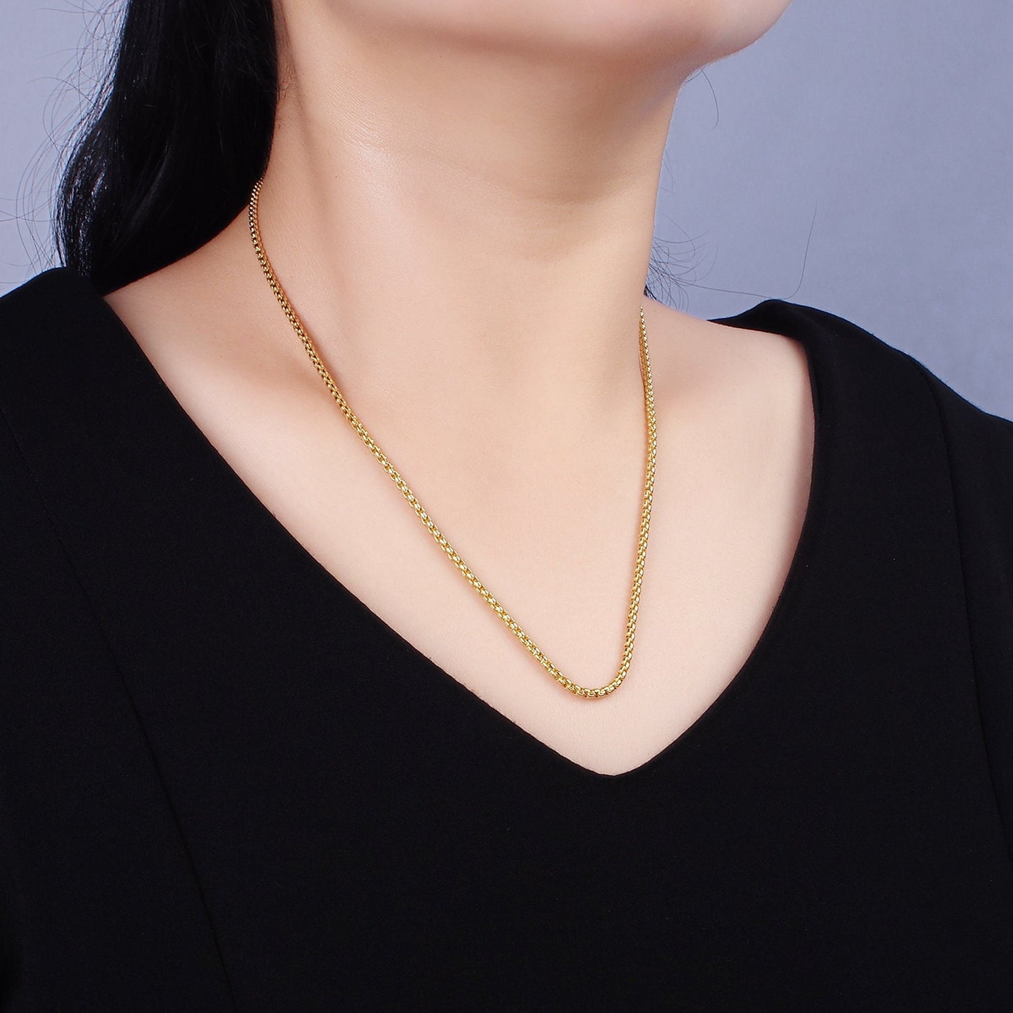 14K Gold Filled 2.5mm Box Chain 18 Inch, 16 Inch Layering Necklace in Gold & Silver Unisex Jewelry | WA-2220 ~ WA-2223
