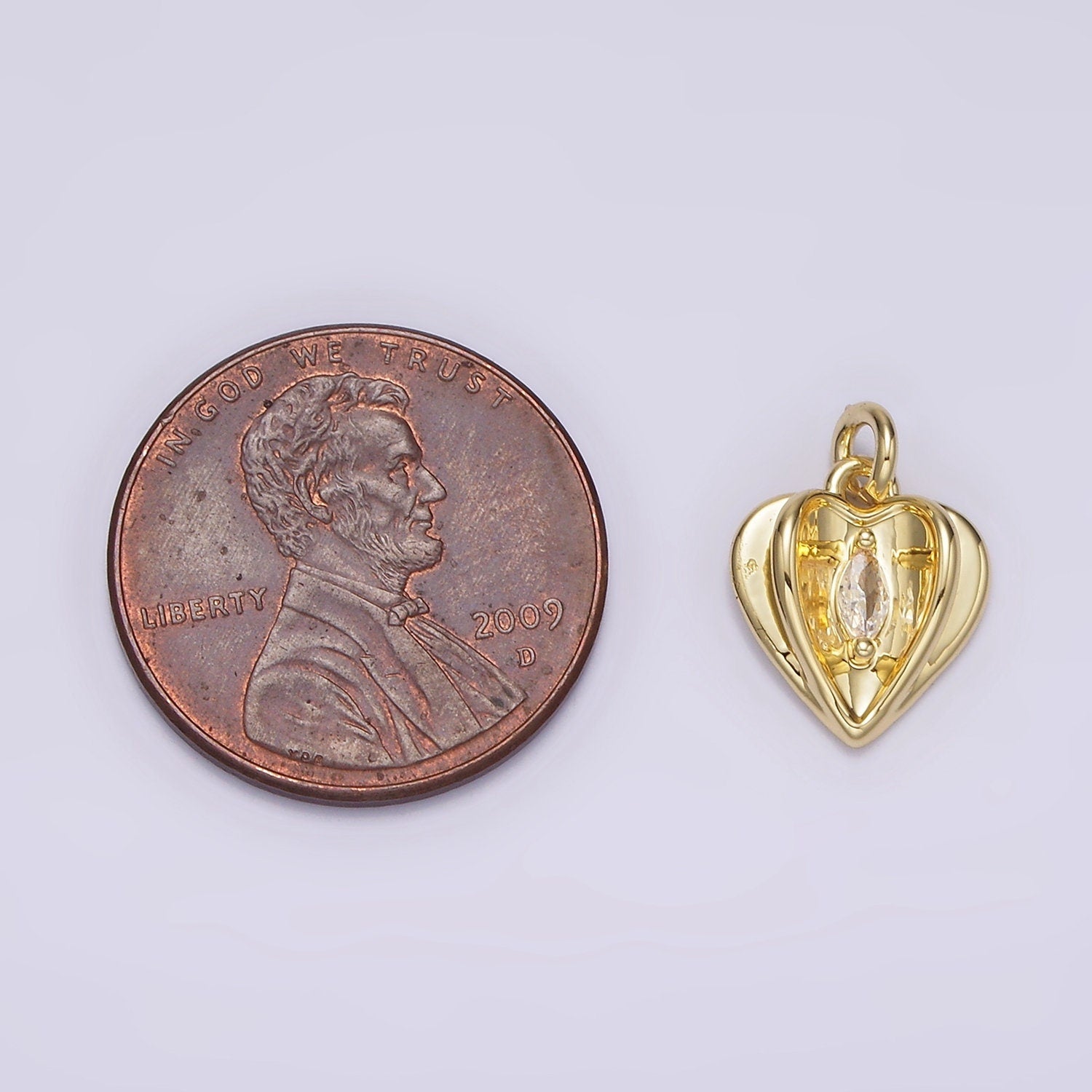 14K Gold Filled Clear Marquise CZ Open Double Heart Charm | AG274