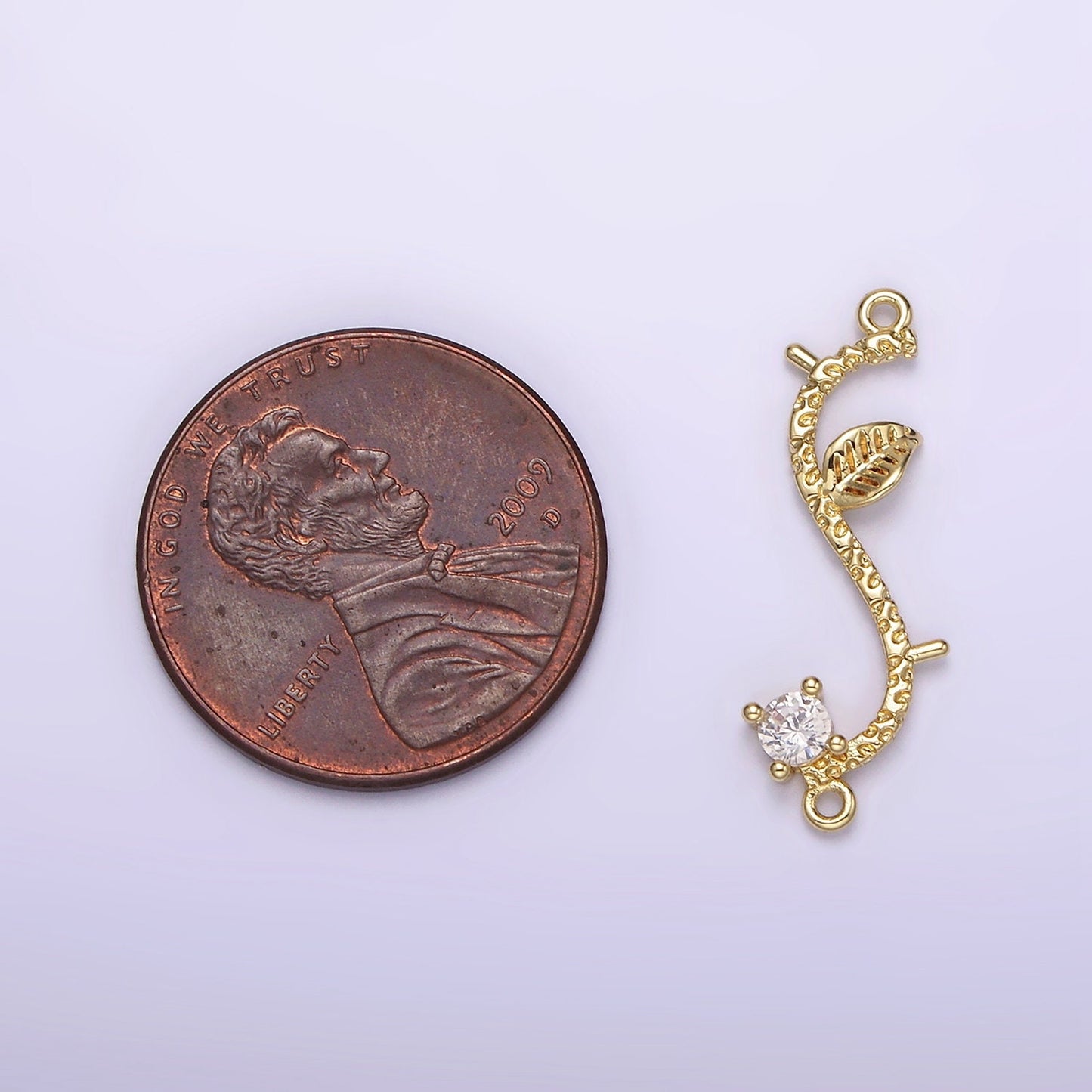 14K Gold Filled Leaf Plant CZ S-Curved Branch Charm Connector for Bracelet Necklace Link Connector Double Bail Charm | G077
