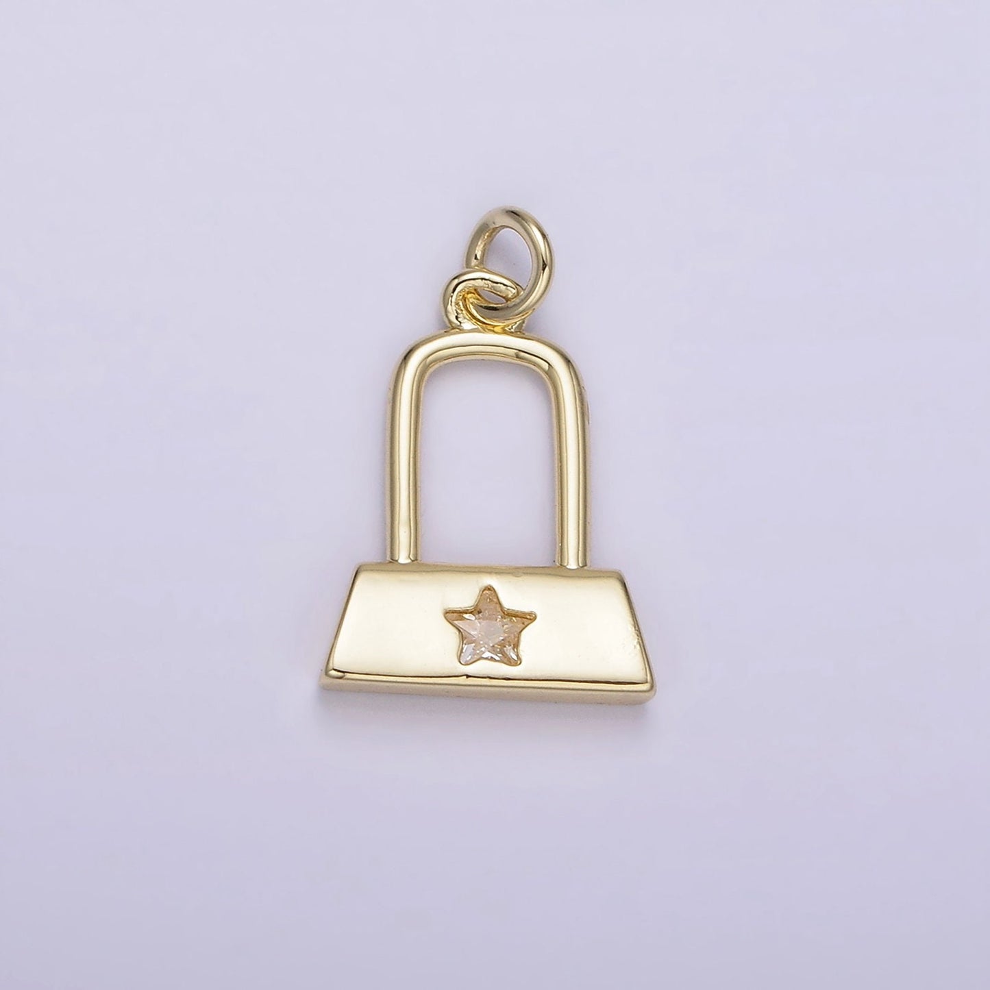 14K Gold Filled 15mm Celestial Star CZ Rectangular Lock Charm Padlock Charm Purse Charm Star | AG209
