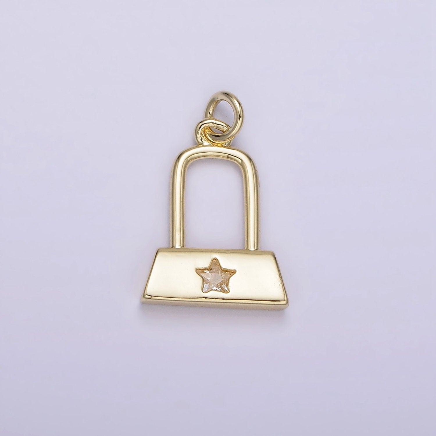 14K Gold Filled 15mm Celestial Star CZ Rectangular Lock Charm Padlock Charm Purse Charm Star | AG209