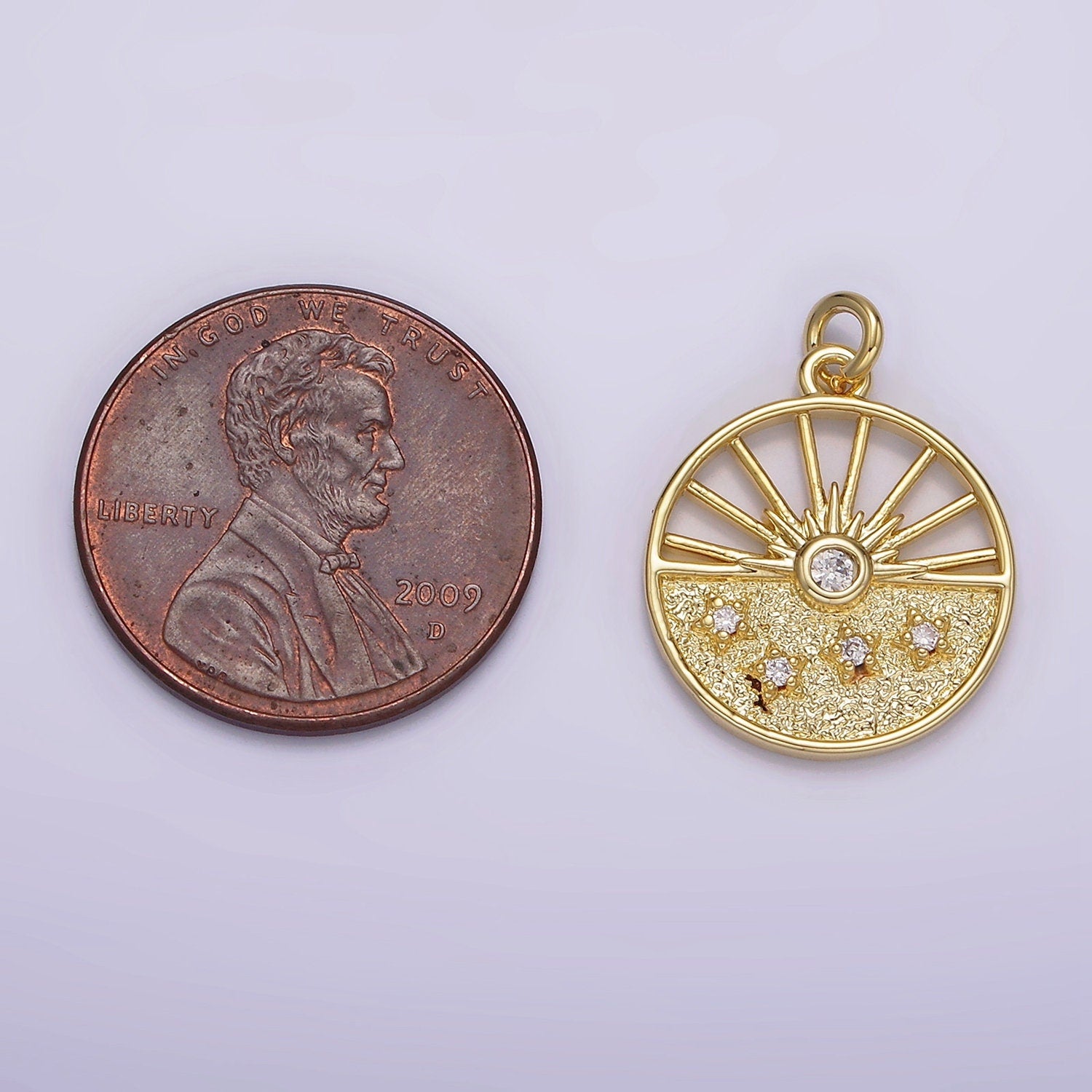 14K Gold Filled Celestial Sun Ray Stars Hammered Open Round Charm | AG284