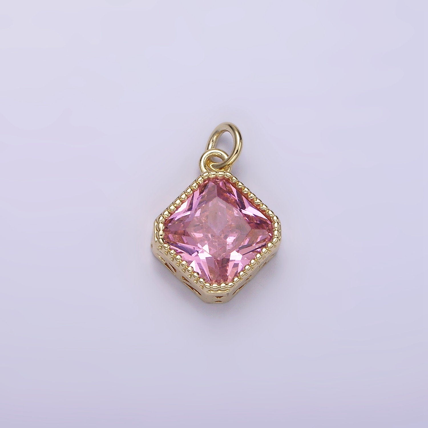 Dainty 14K Gold Filled Clear, Pink, Red Rhombus CZ Pendant for Dangle Charm Necklace Bracelet | AG316 - AG318