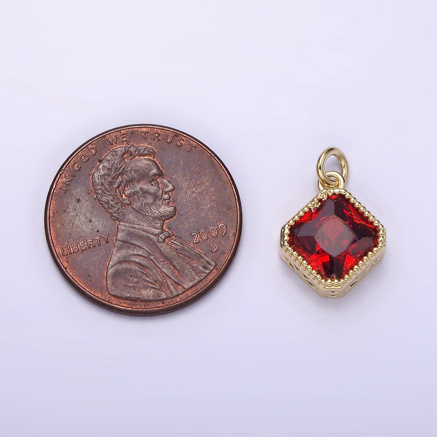 Dainty 14K Gold Filled Clear, Pink, Red Rhombus CZ Pendant for Dangle Charm Necklace Bracelet | AG316 - AG318