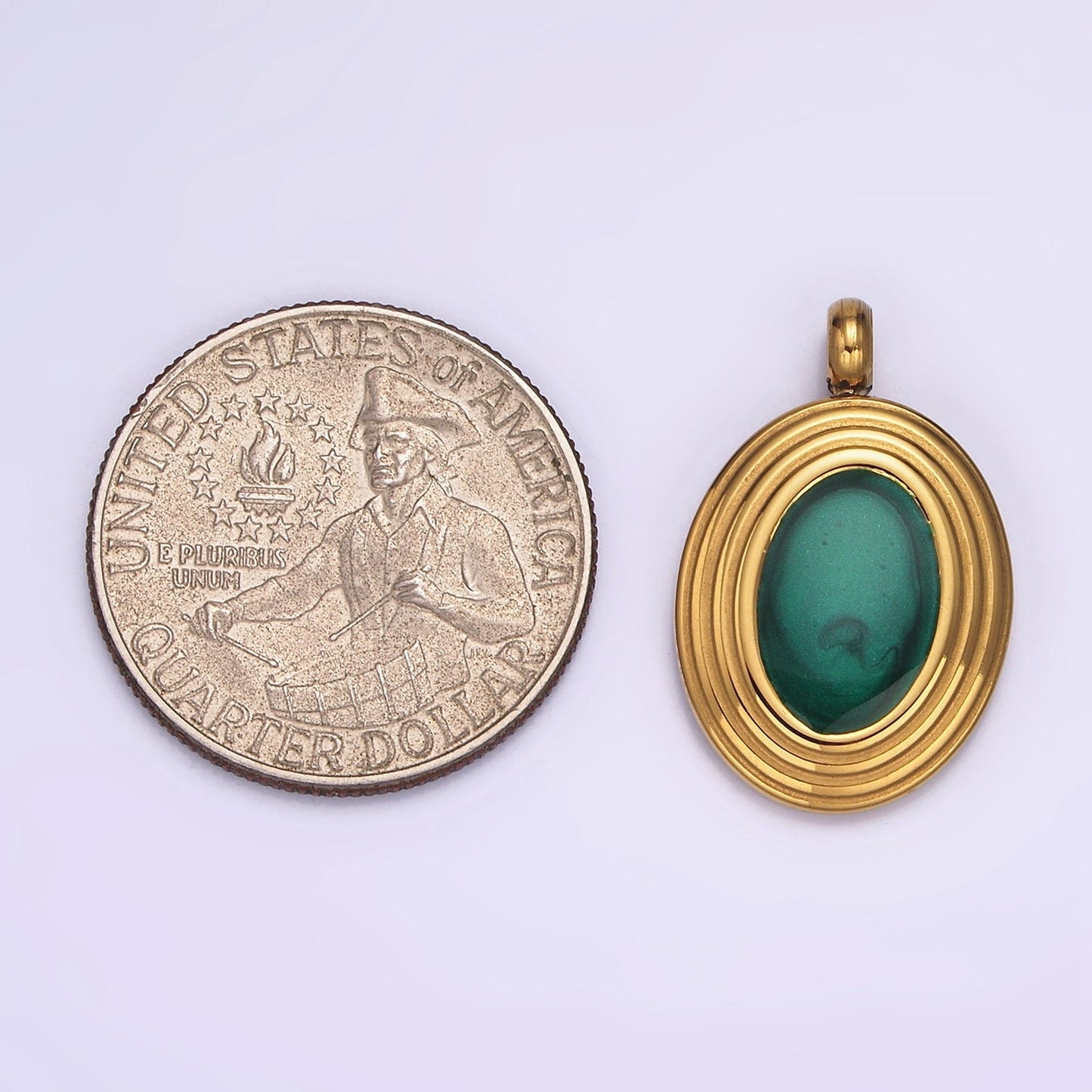 Stainless Steel Green Oval Enamel Pendant Charm Necklace DIY Jewelry Accessories | P663