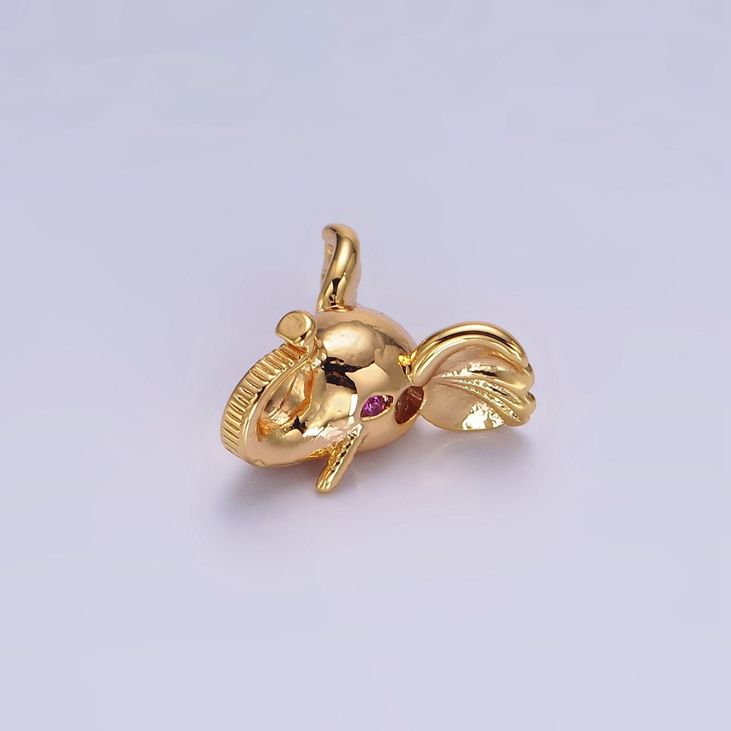 16K Gold Filled Fuchsia CZ Eyed Elephant Jungle Animal Bead Spacer | B782