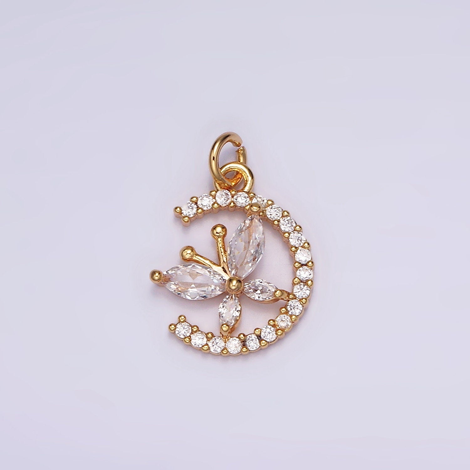 16K Gold Filled Clear Butterfly CZ Micro Paved Circular Open Charm | AG103