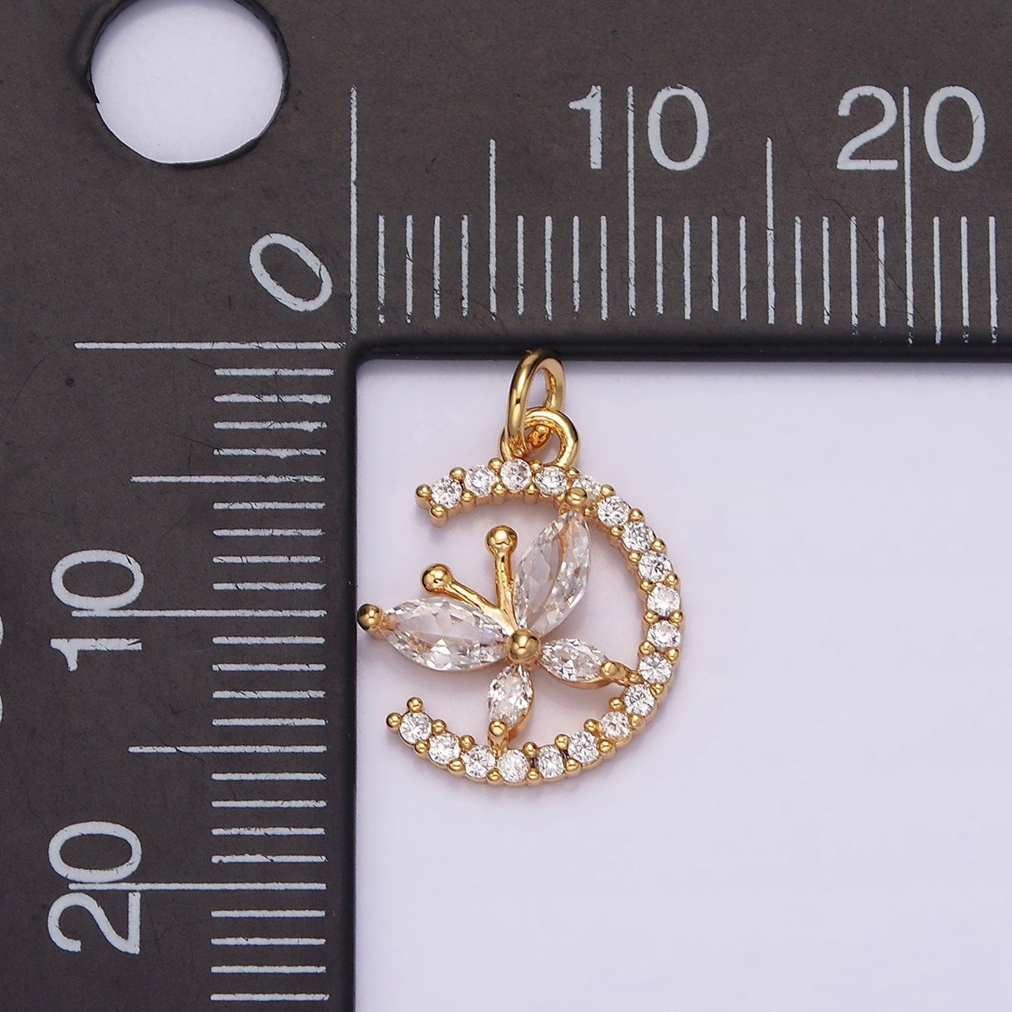 16K Gold Filled Clear Butterfly CZ Micro Paved Circular Open Charm | AG103