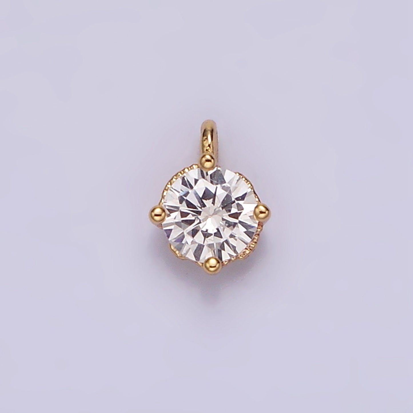 16K Gold Filled 4.2mm Clear Cubic Zirconia Minimalist Round Mini Charm | AG093