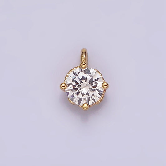 16K Gold Filled 4.2mm Clear Cubic Zirconia Minimalist Round Mini Charm | AG093