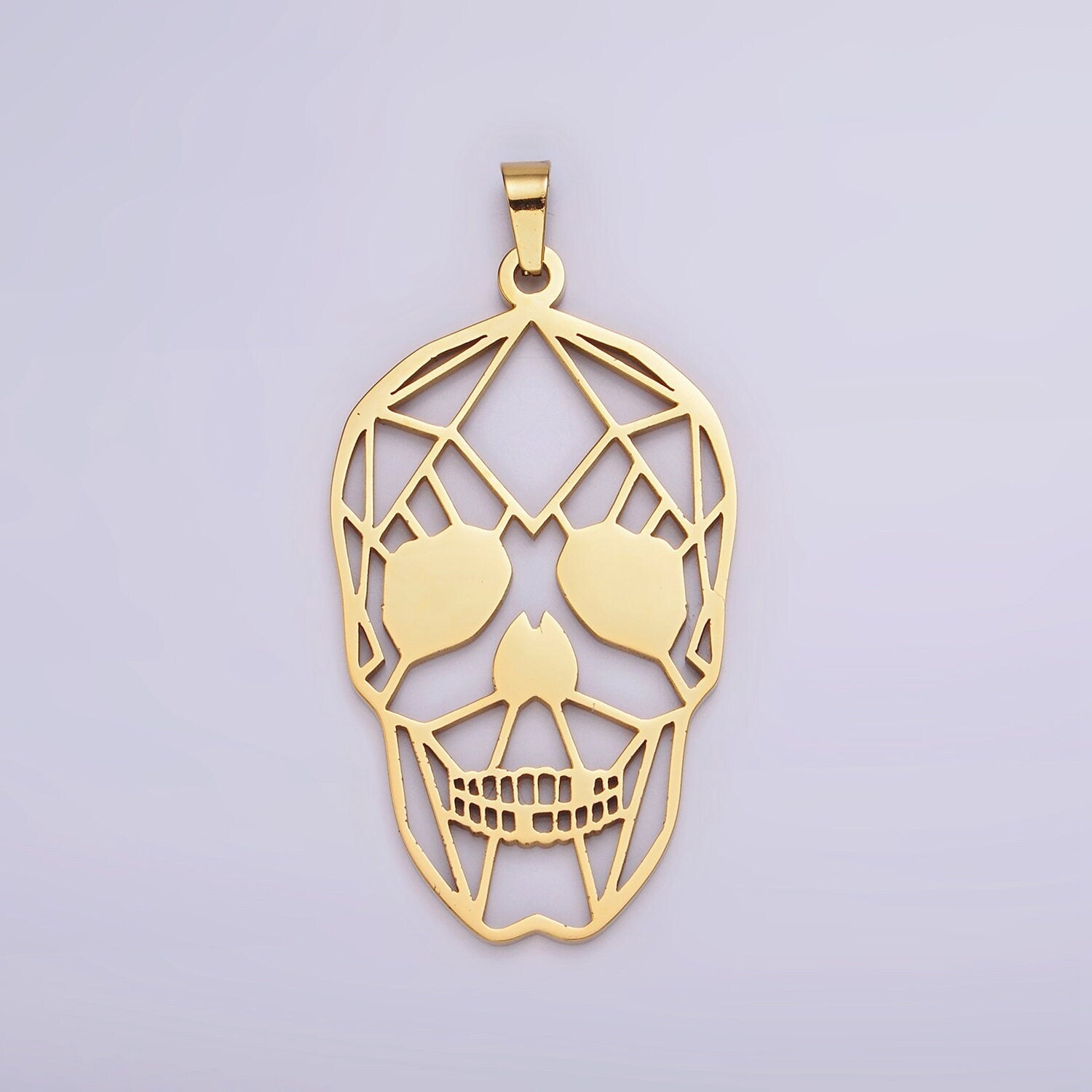 Stainless Steel 45mm Open Geometric Skeleton Skull Pendant in Gold & Silver | P848