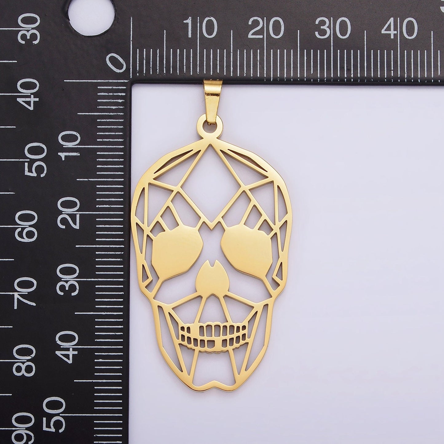Stainless Steel 45mm Open Geometric Skeleton Skull Pendant in Gold & Silver | P848