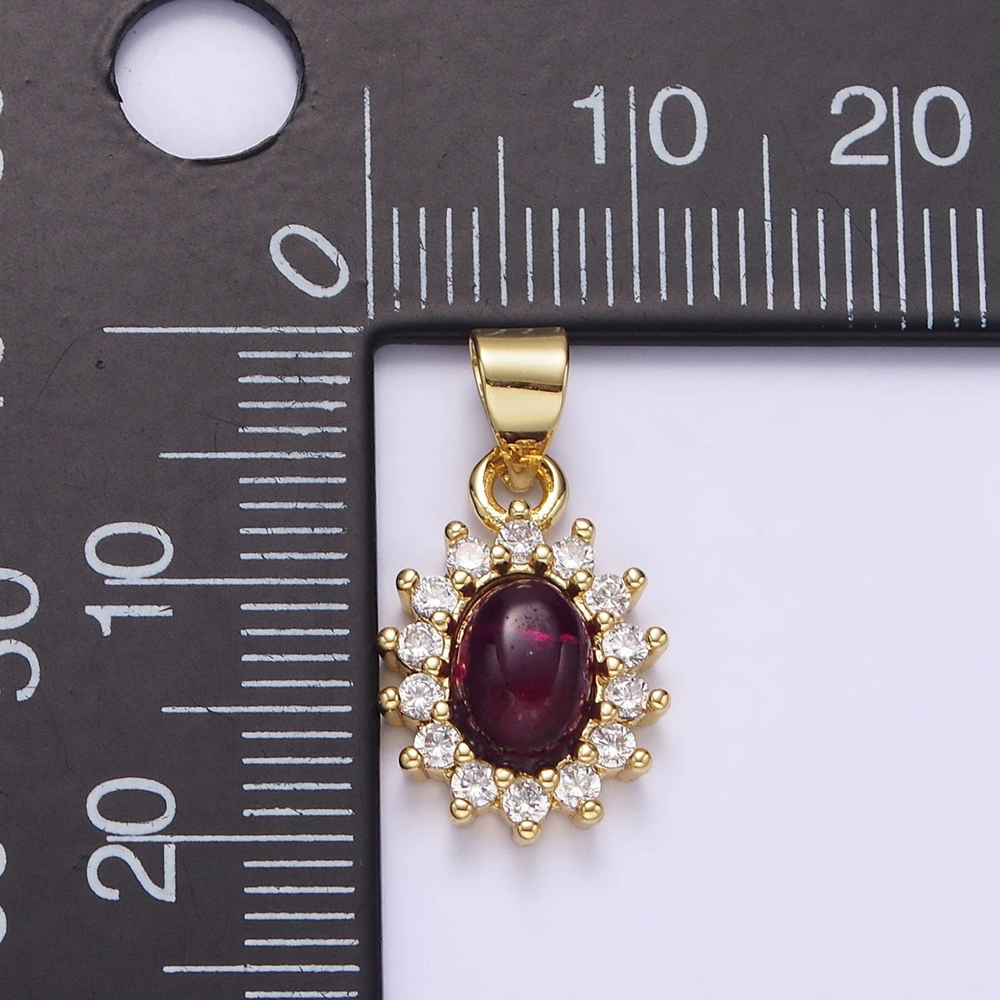 16K Gold Filled Amethyst Cabochon Clear CZ Sunburst Oval Pendant | AA655