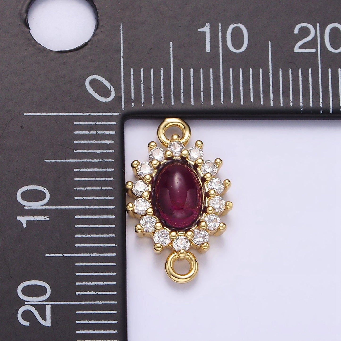 16K Gold Filled Amethyst Cabochon Clear CZ Lined Oval Connector G-669