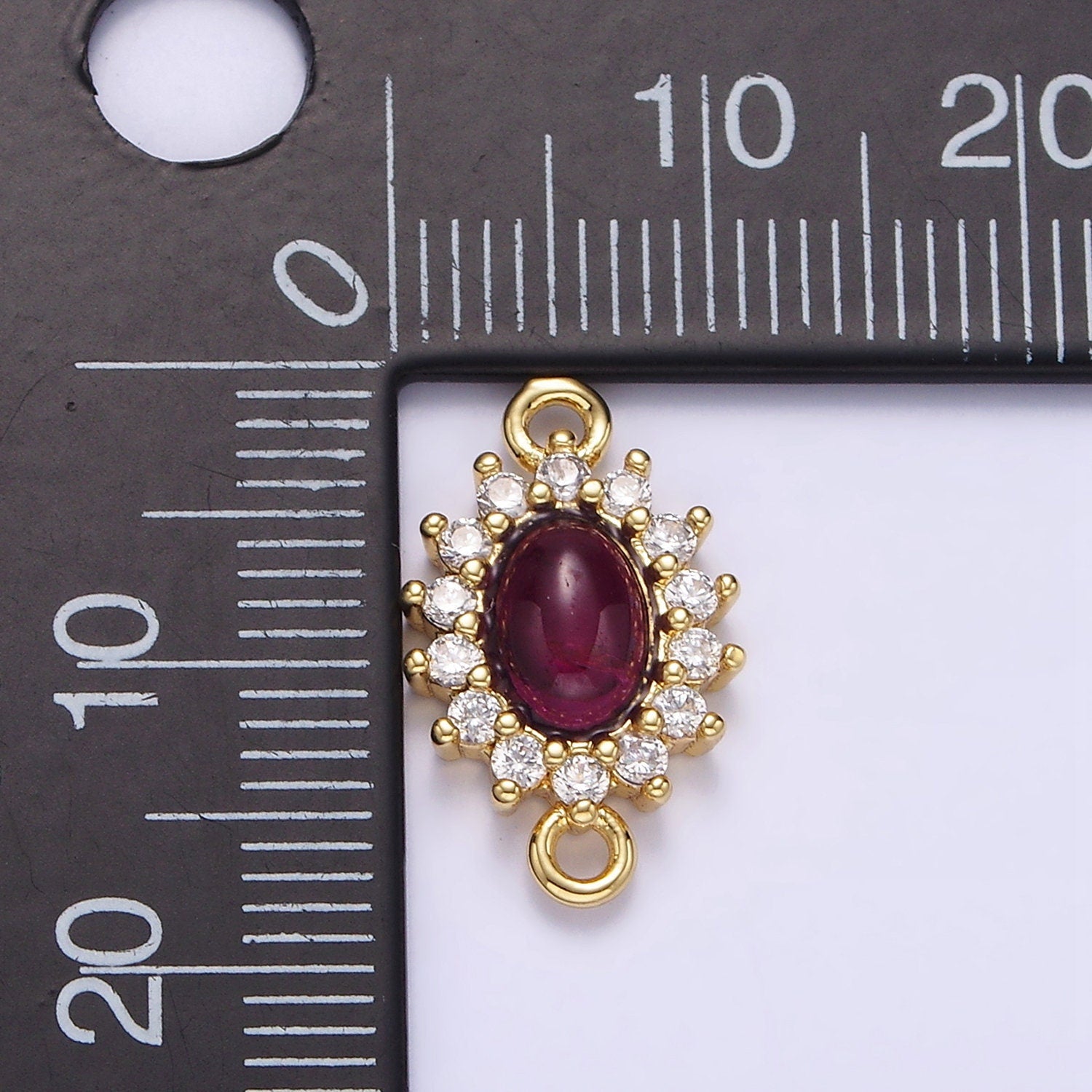 16K Gold Filled Amethyst Cabochon Clear CZ Lined Oval Connector G-669