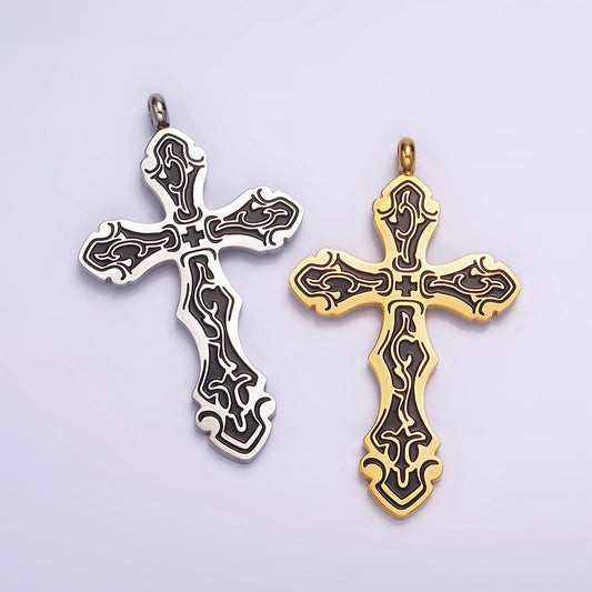 Stainless Steel Black Holy Spirit Sword Artisan Wave Baptism Passion Cross Pendant in Gold & Silver | P667 - P668
