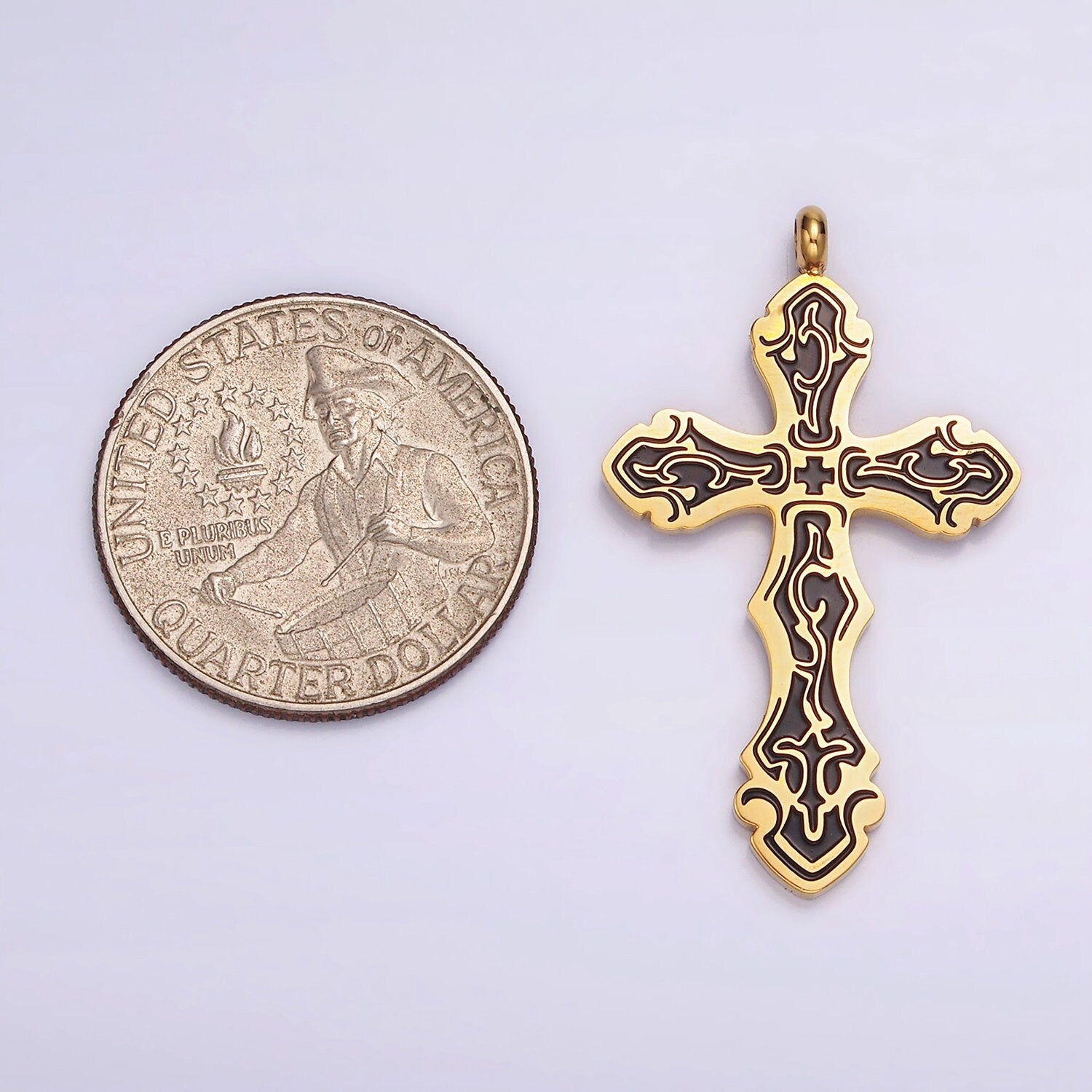 Stainless Steel Black Holy Spirit Sword Artisan Wave Baptism Passion Cross Pendant in Gold & Silver | P667 - P668