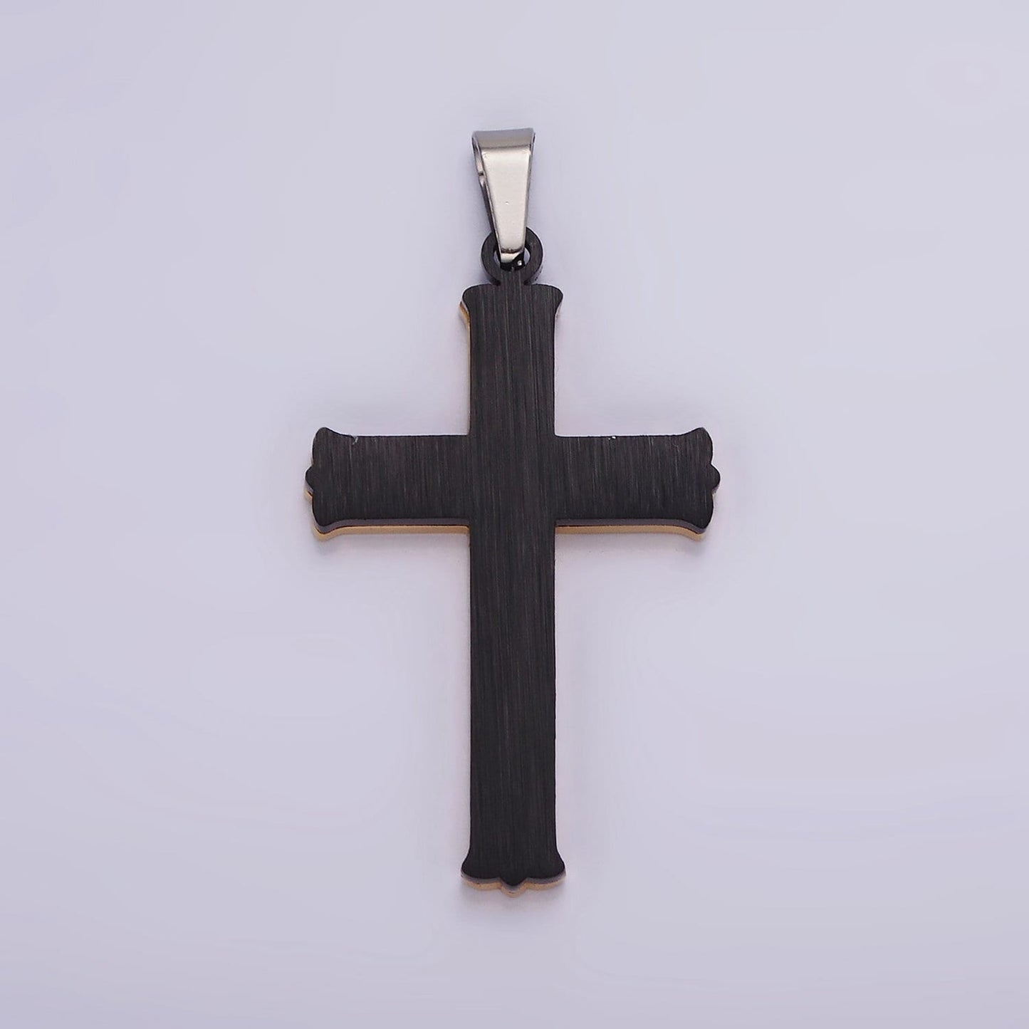 Stainless Steel 37.5mm Celtic Black Back Accented Artisan Bar Religious Cross in Gold & Silver | P757