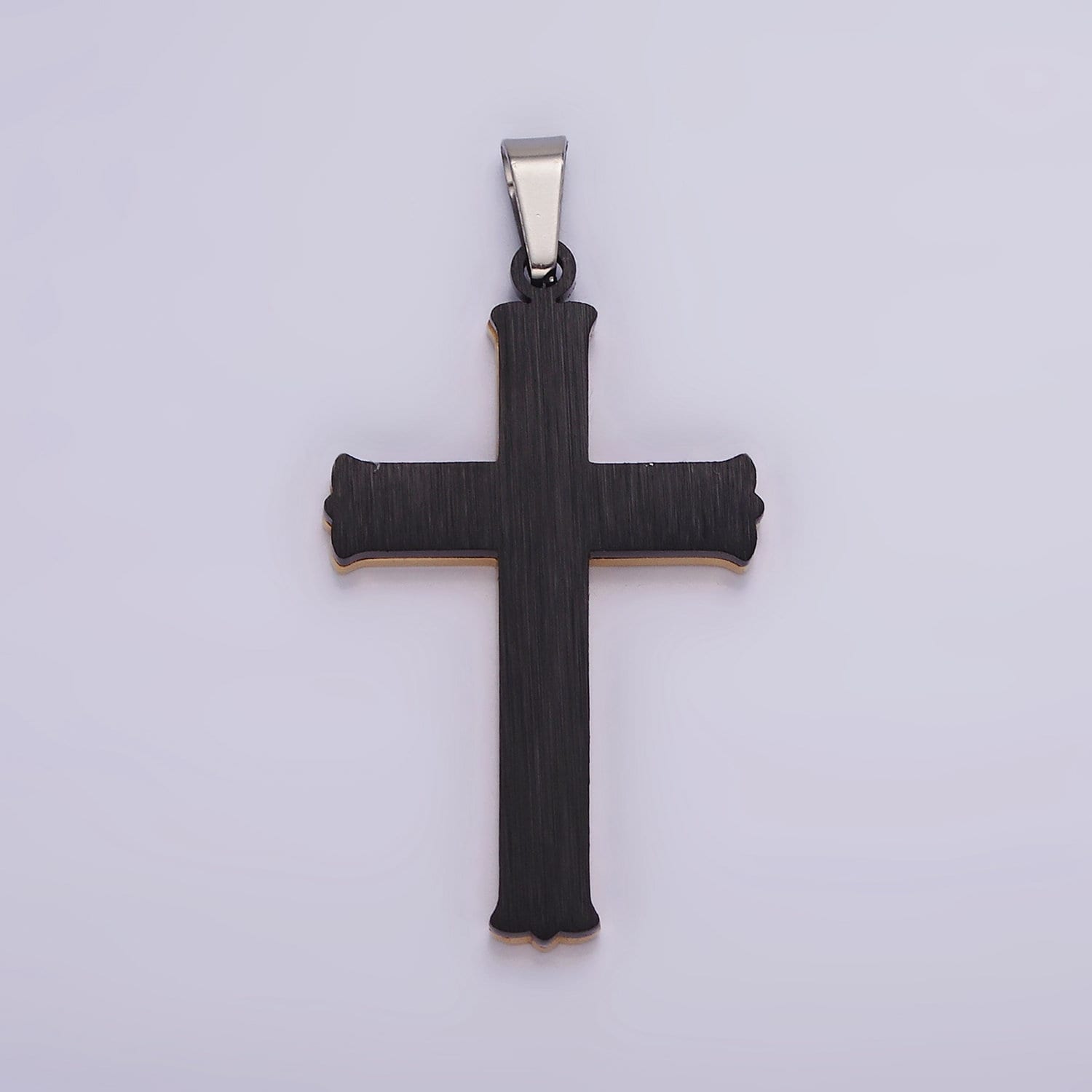 Stainless Steel 37.5mm Celtic Black Back Accented Artisan Bar Religious Cross in Gold & Silver | P757