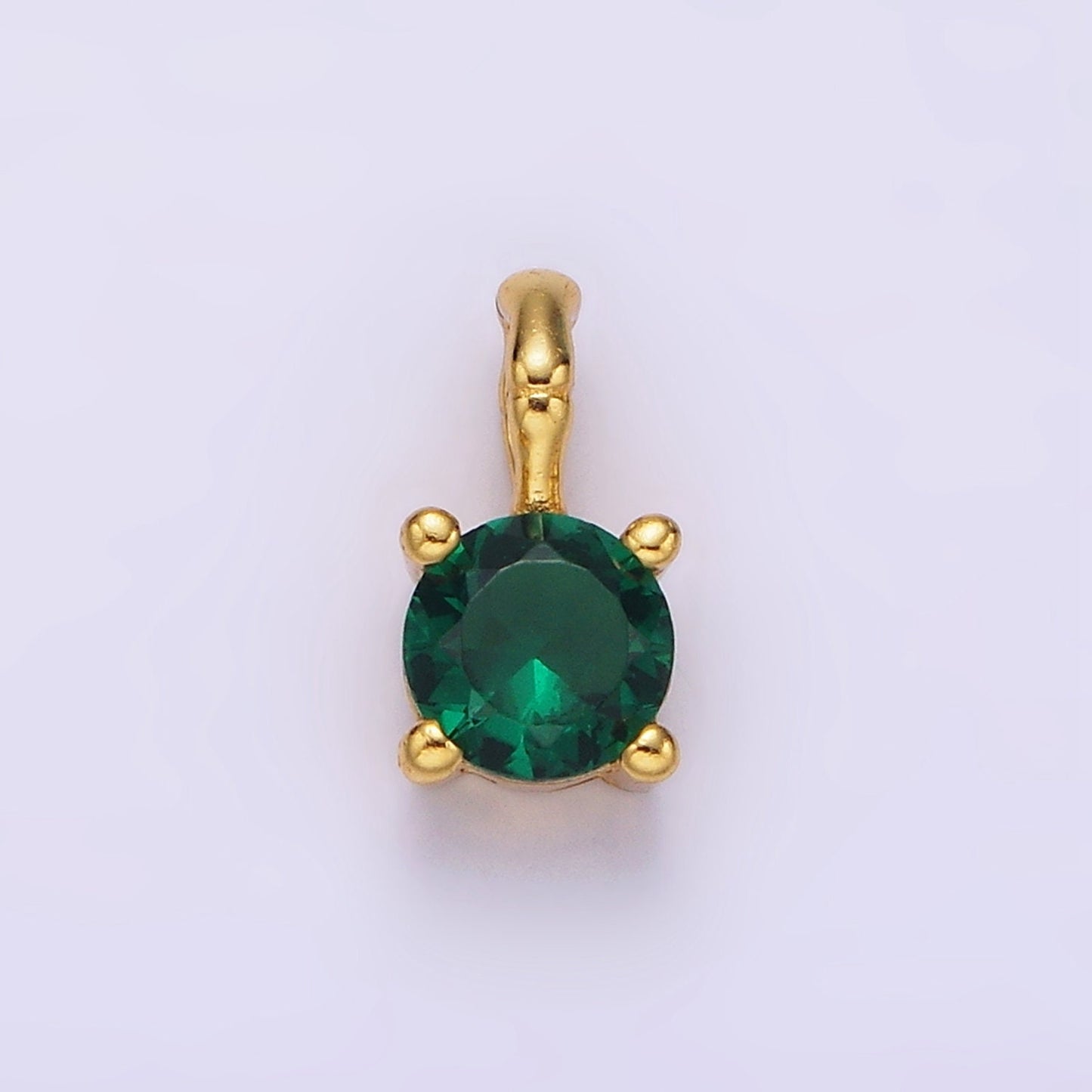 Dainty Gold Vermeil Cubic Zirconia CZ Birthstone Bamboo Bail Personalized Charm in Gold | AG160 - AG171