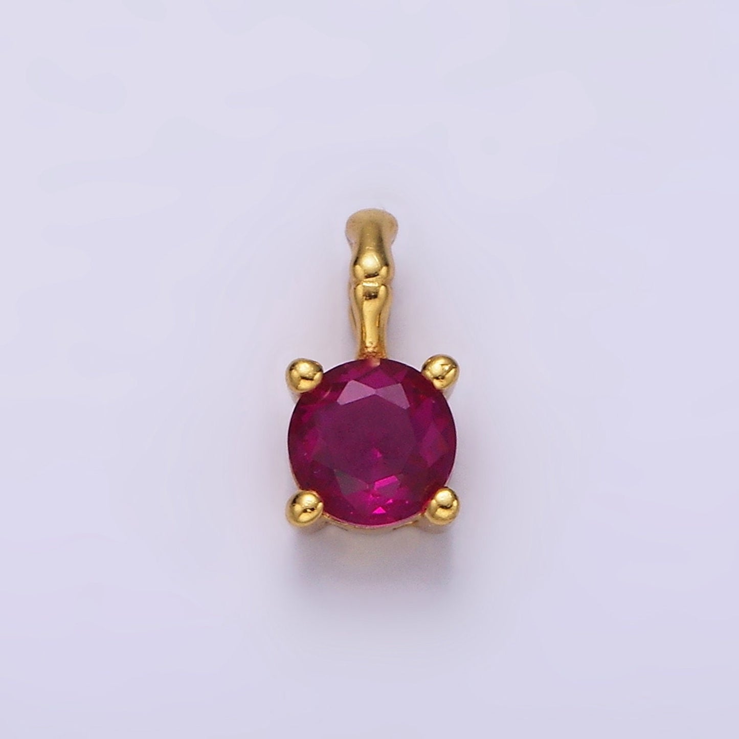 Dainty Gold Vermeil Cubic Zirconia CZ Birthstone Bamboo Bail Personalized Charm in Gold | AG160 - AG171