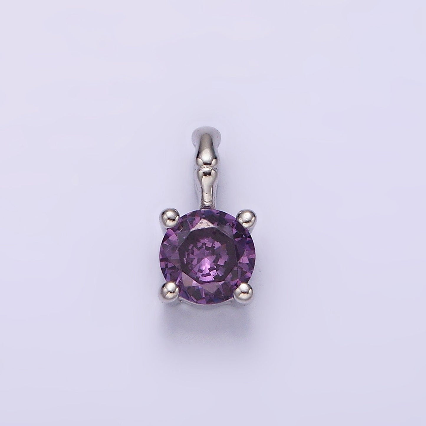 S925 Sterling Silver Cubic Zirconia CZ Birthstone Bamboo Bail Personalized Charm in Silver | AG172 - AG183