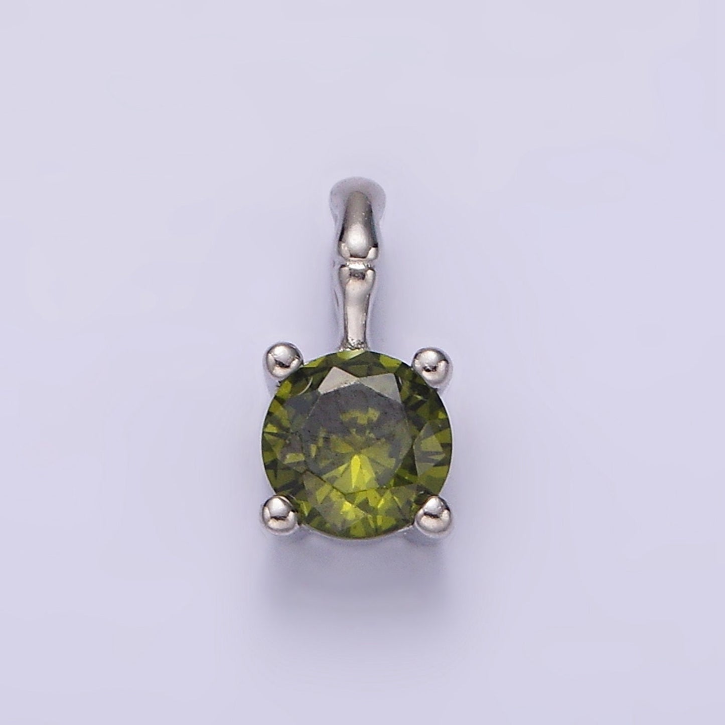 S925 Sterling Silver Cubic Zirconia CZ Birthstone Bamboo Bail Personalized Charm in Silver | AG172 - AG183