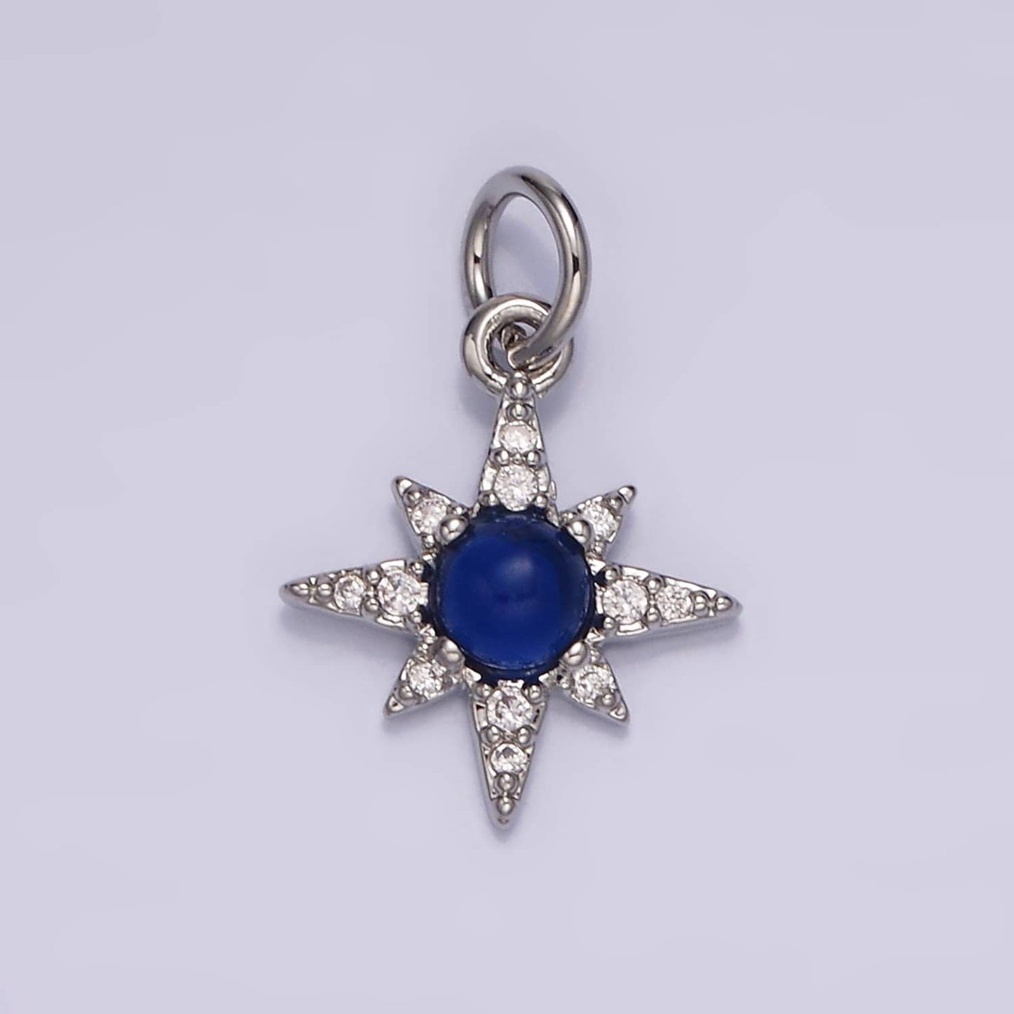 14K Gold Filled Blue Lapis Lazuli Micro Paved CZ Celestial North Star in Silver & Gold | AG150 AG151