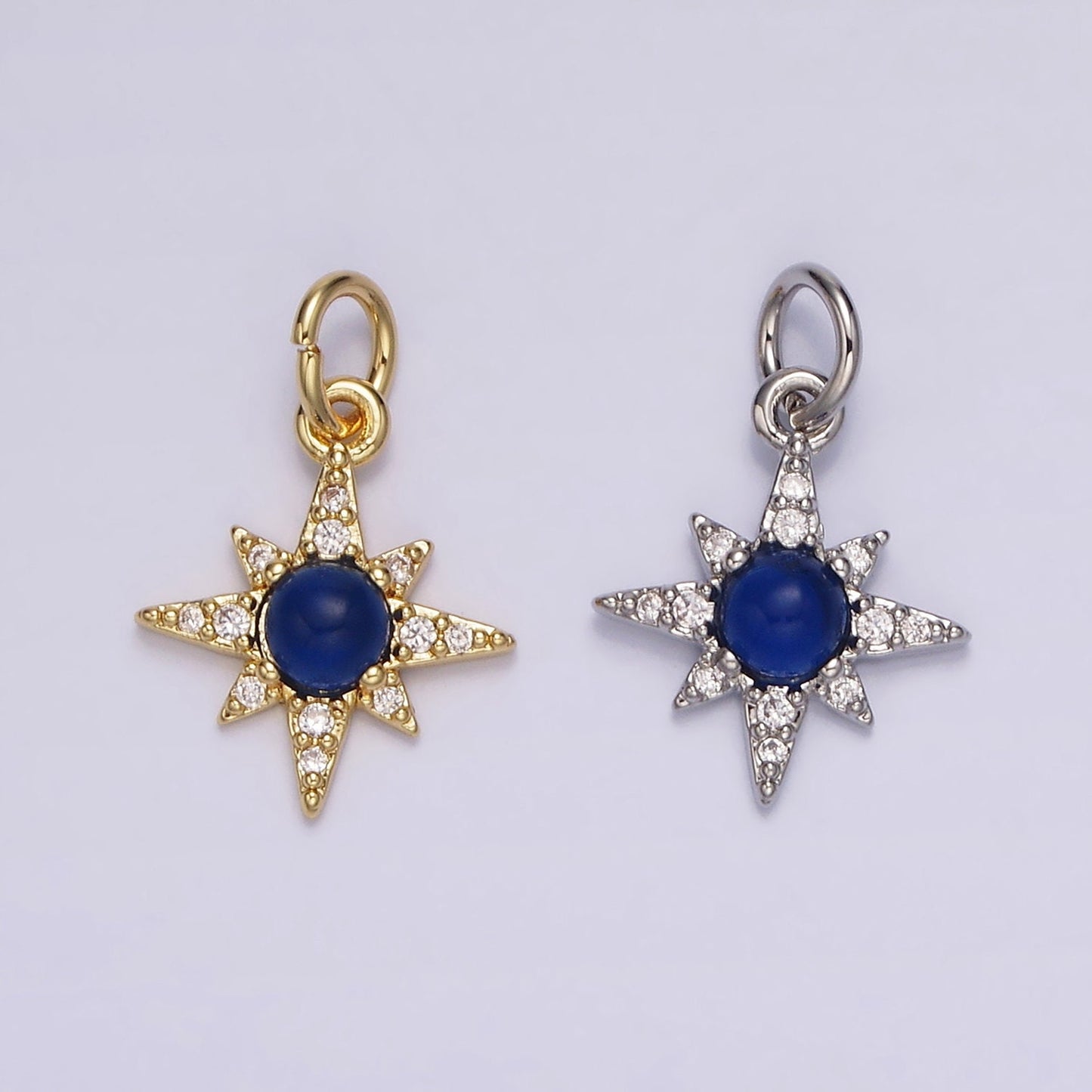14K Gold Filled Blue Lapis Lazuli Micro Paved CZ Celestial North Star in Silver & Gold | AG150 AG151