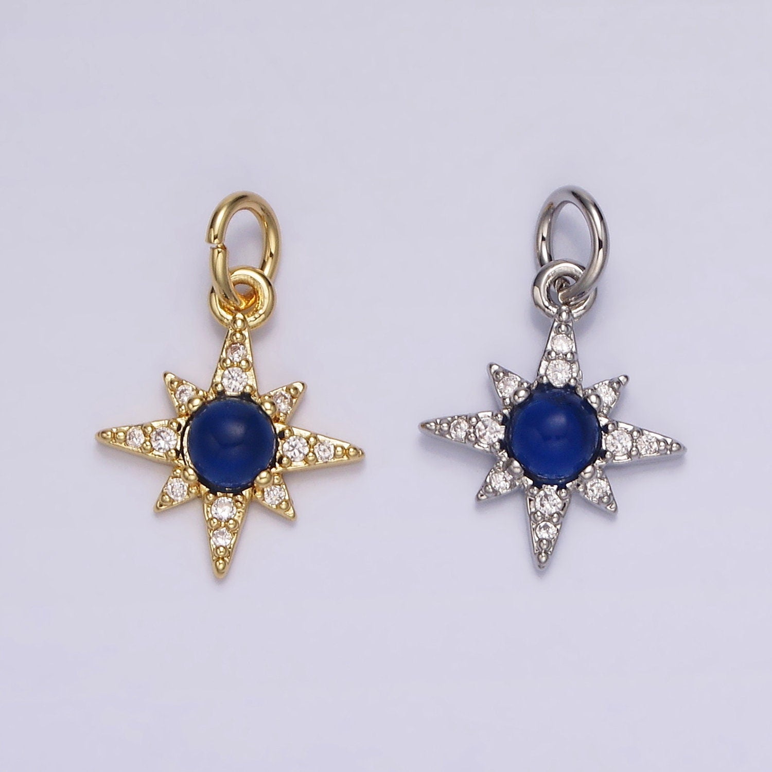 14K Gold Filled Blue Lapis Lazuli Micro Paved CZ Celestial North Star in Silver & Gold | AG150 AG151