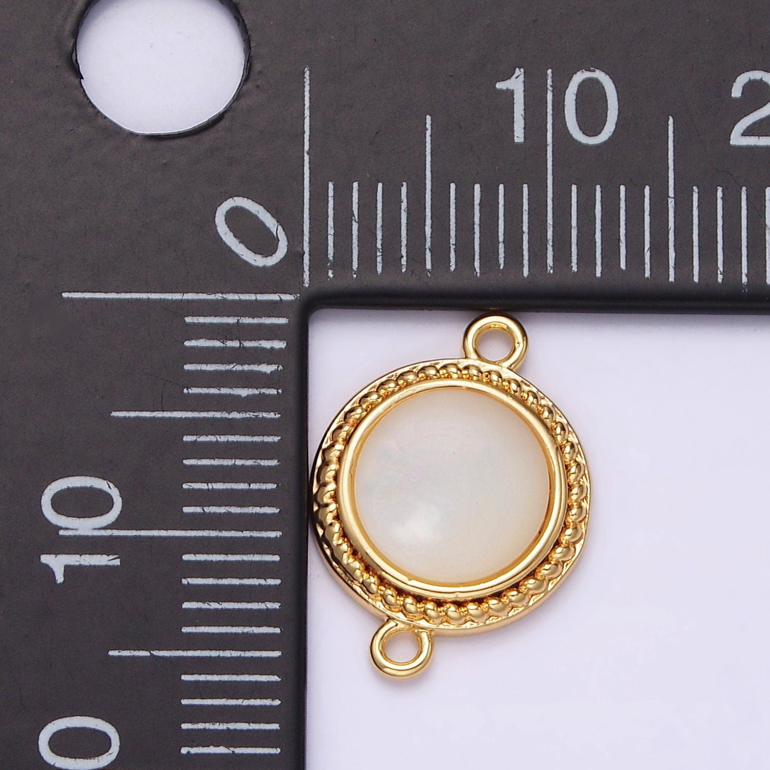 14K Gold Filled 15.7mm Shell Pearl Braided Bezel Round Connector | G060
