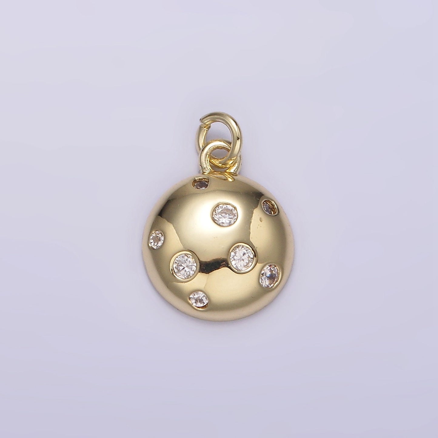 14K Gold Filled Clear CZ Dotted Round Planet Ball Full Moon Add-On Charm | AG244