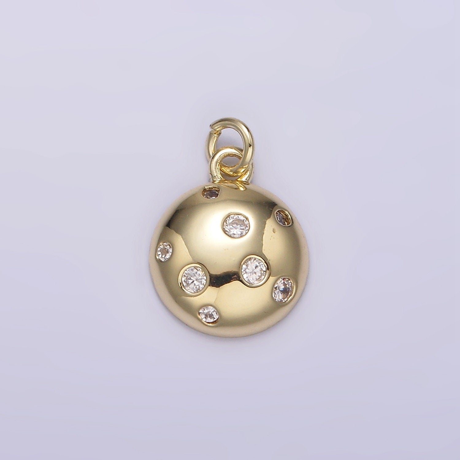 14K Gold Filled Clear CZ Dotted Round Planet Ball Full Moon Add-On Charm | AG244