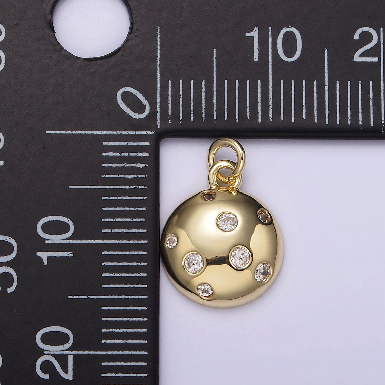 14K Gold Filled Clear CZ Dotted Round Planet Ball Full Moon Add-On Charm | AG244