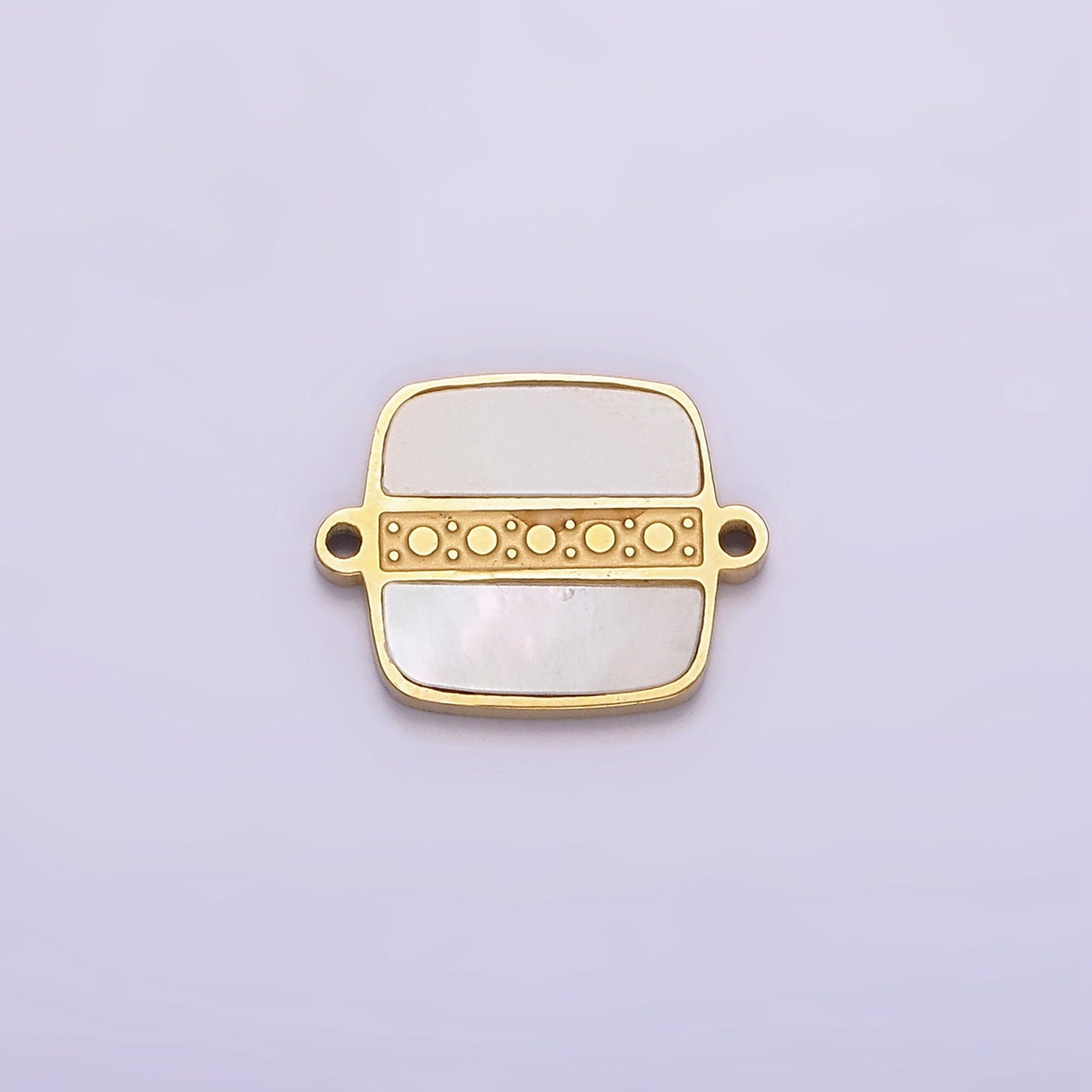 Stainless Steel Double Shell Pearl Dotted Bar Square Connector | P1250