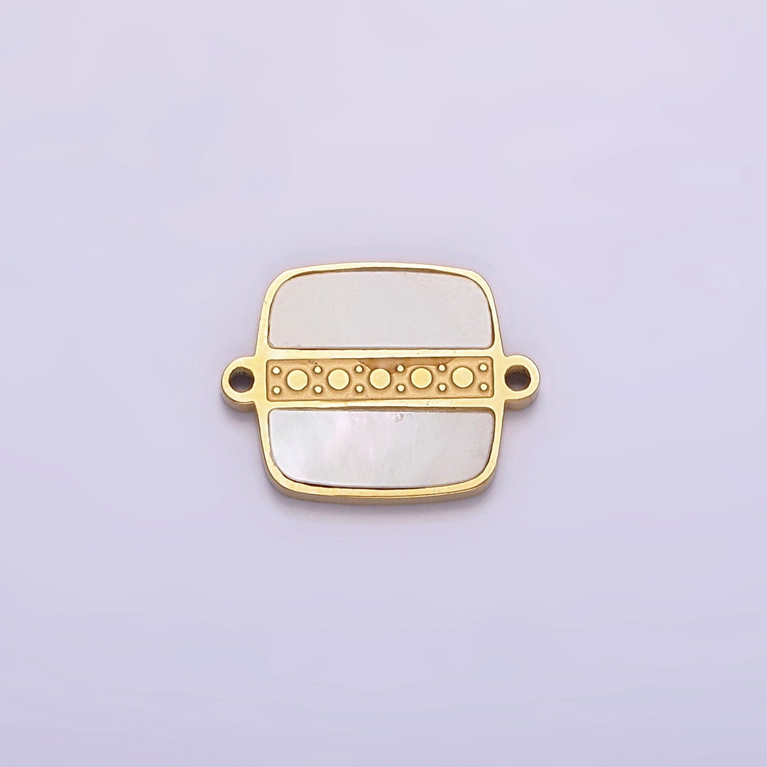 Stainless Steel Double Shell Pearl Dotted Bar Square Connector | P1250