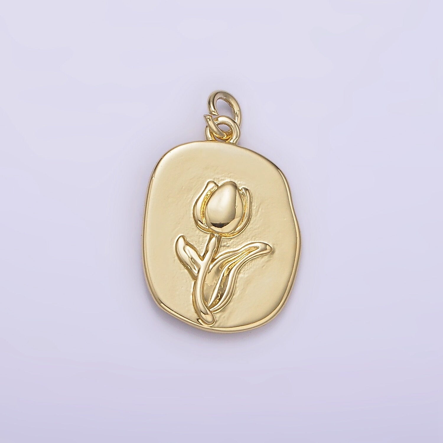 14K Gold Filled Tulip April Birth Flower Hammered Stamped Personalized Double Sided Charm | AG246