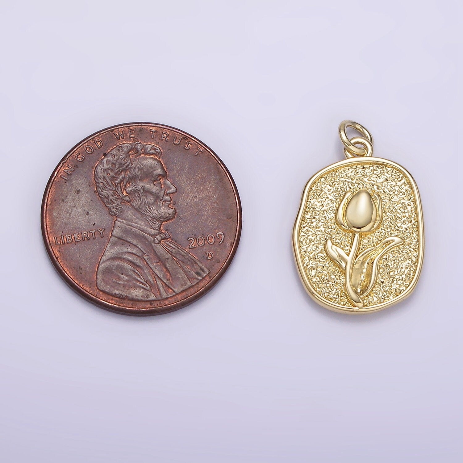 14K Gold Filled Tulip April Birth Flower Hammered Stamped Personalized Double Sided Charm | AG246