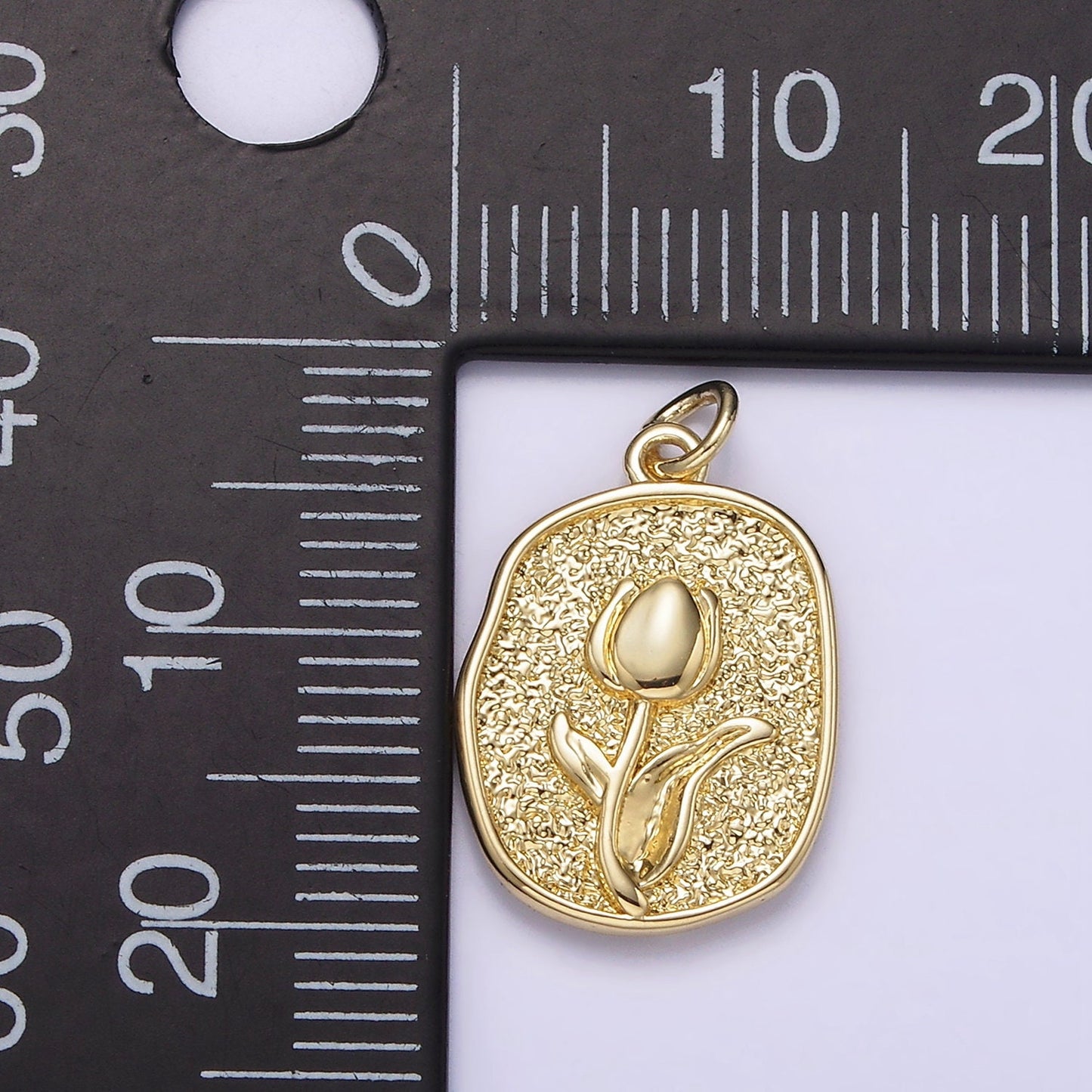14K Gold Filled Tulip April Birth Flower Hammered Stamped Personalized Double Sided Charm | AG246