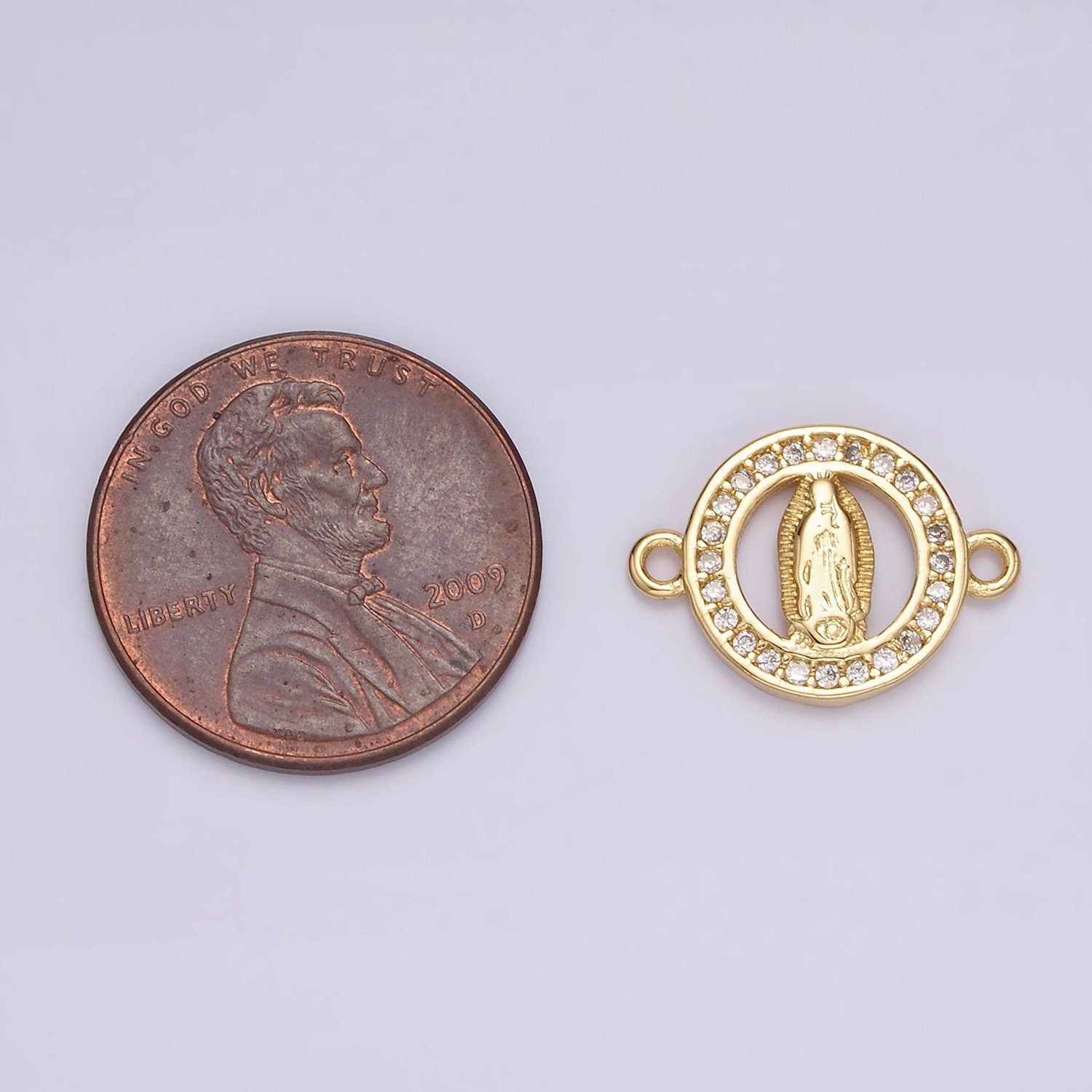 14K Gold Filled 12mm Mini Mary Lady Guadalupe Clear CZ Lined Open Round Connector | G722