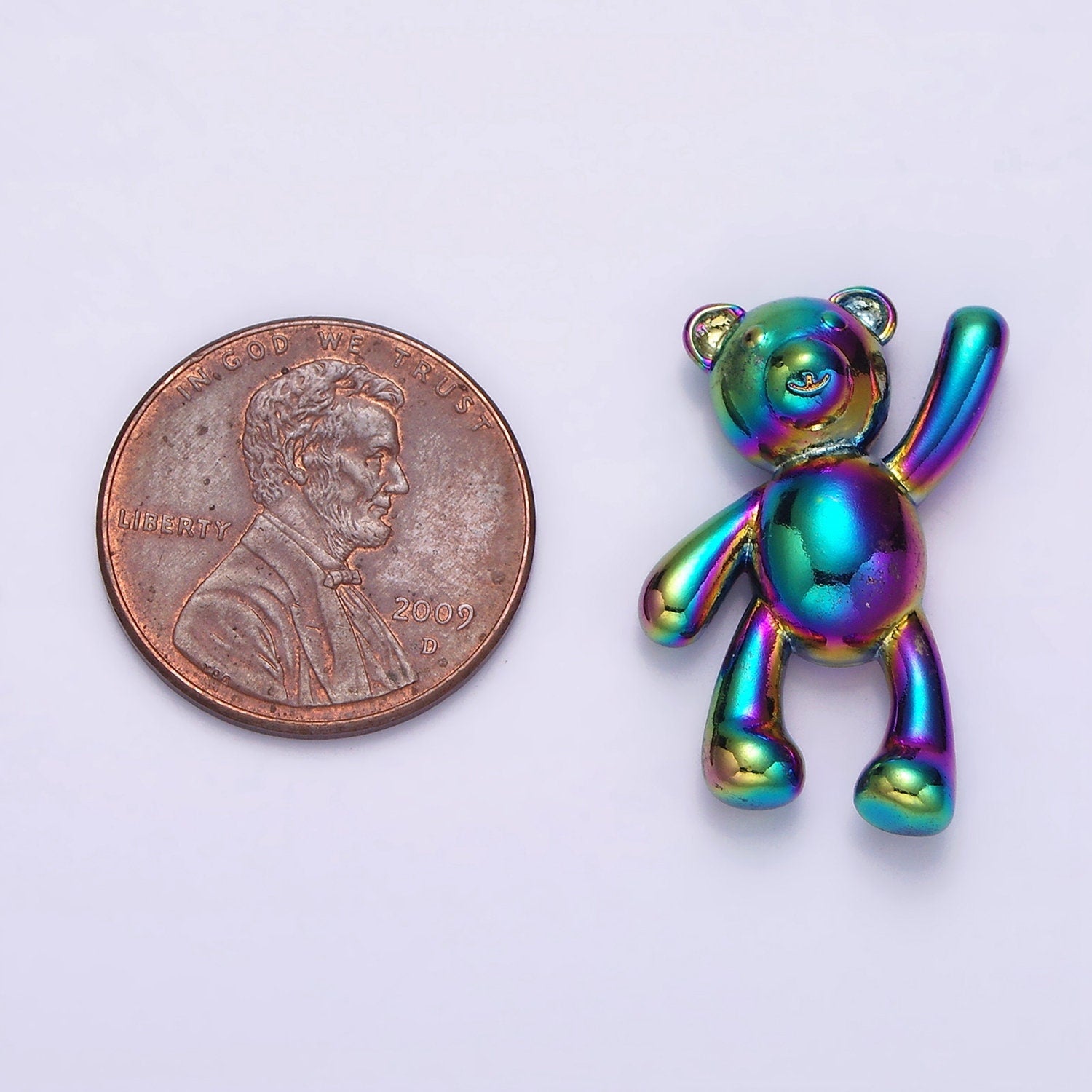 Stainless Steel 24mm ,17.5mm Iridescent Rainbow Holding On Teddy Bear Animal Pendant | P844 P845