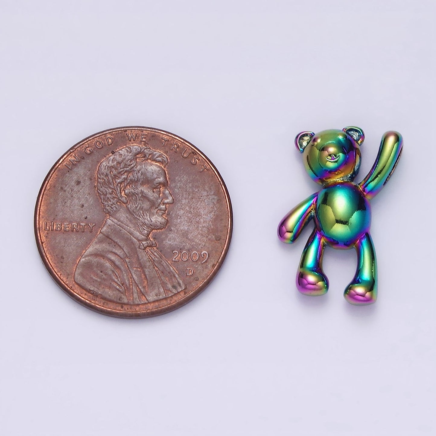 Stainless Steel 24mm ,17.5mm Iridescent Rainbow Holding On Teddy Bear Animal Pendant | P844 P845