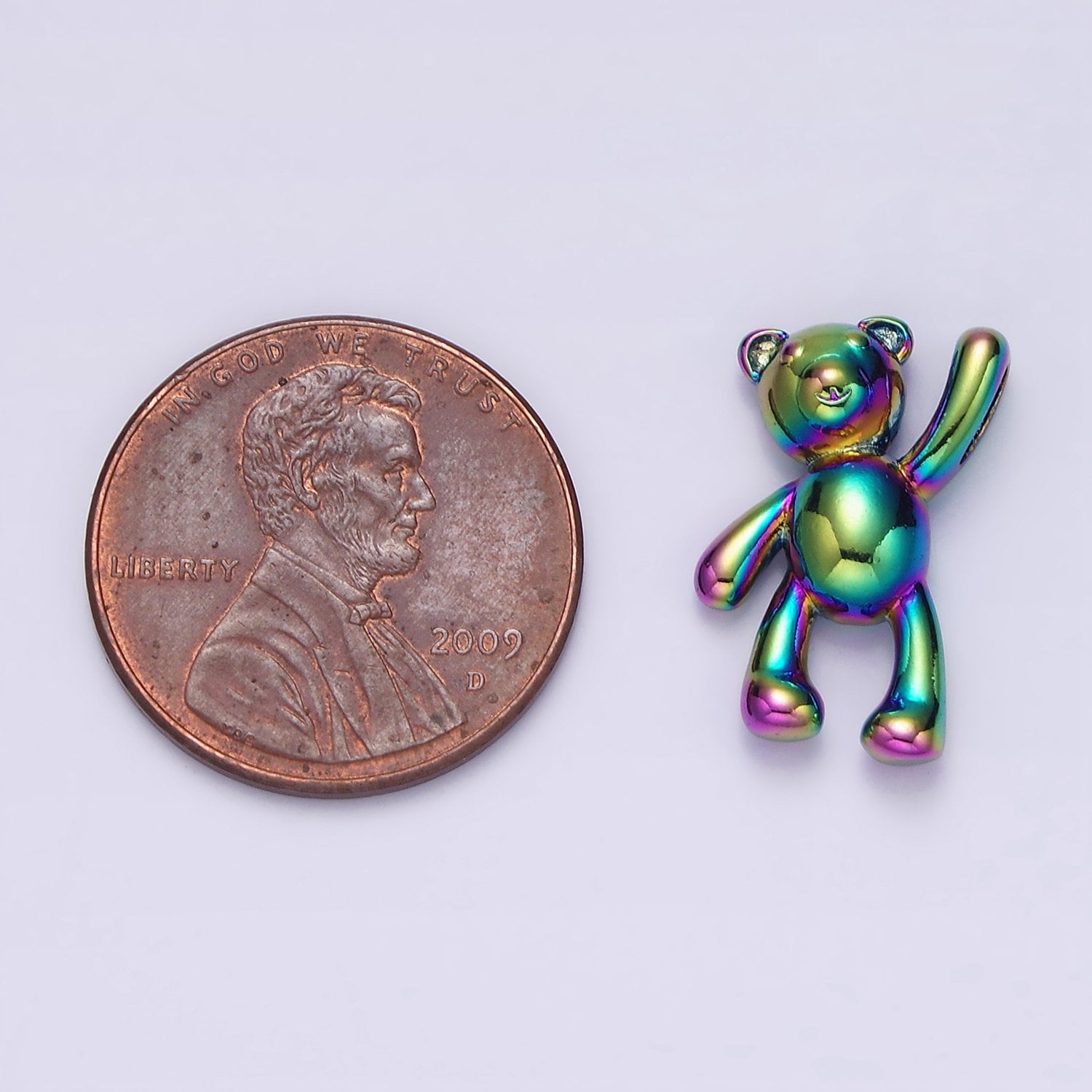 Stainless Steel 24mm ,17.5mm Iridescent Rainbow Holding On Teddy Bear Animal Pendant | P844 P845