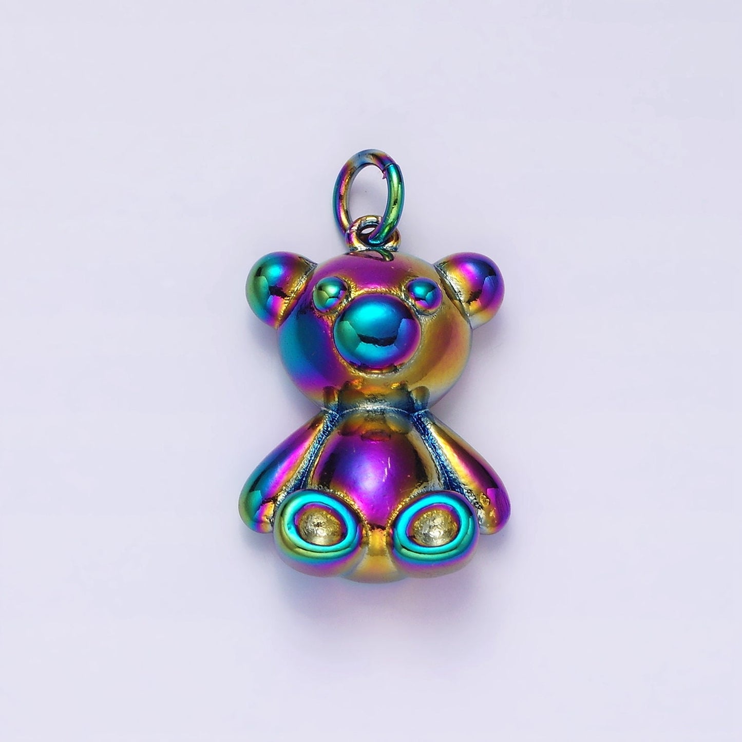 Stainless Steel 27mm Sitting Teddy Bear Animal Iridescent Rainbow Charm | P662